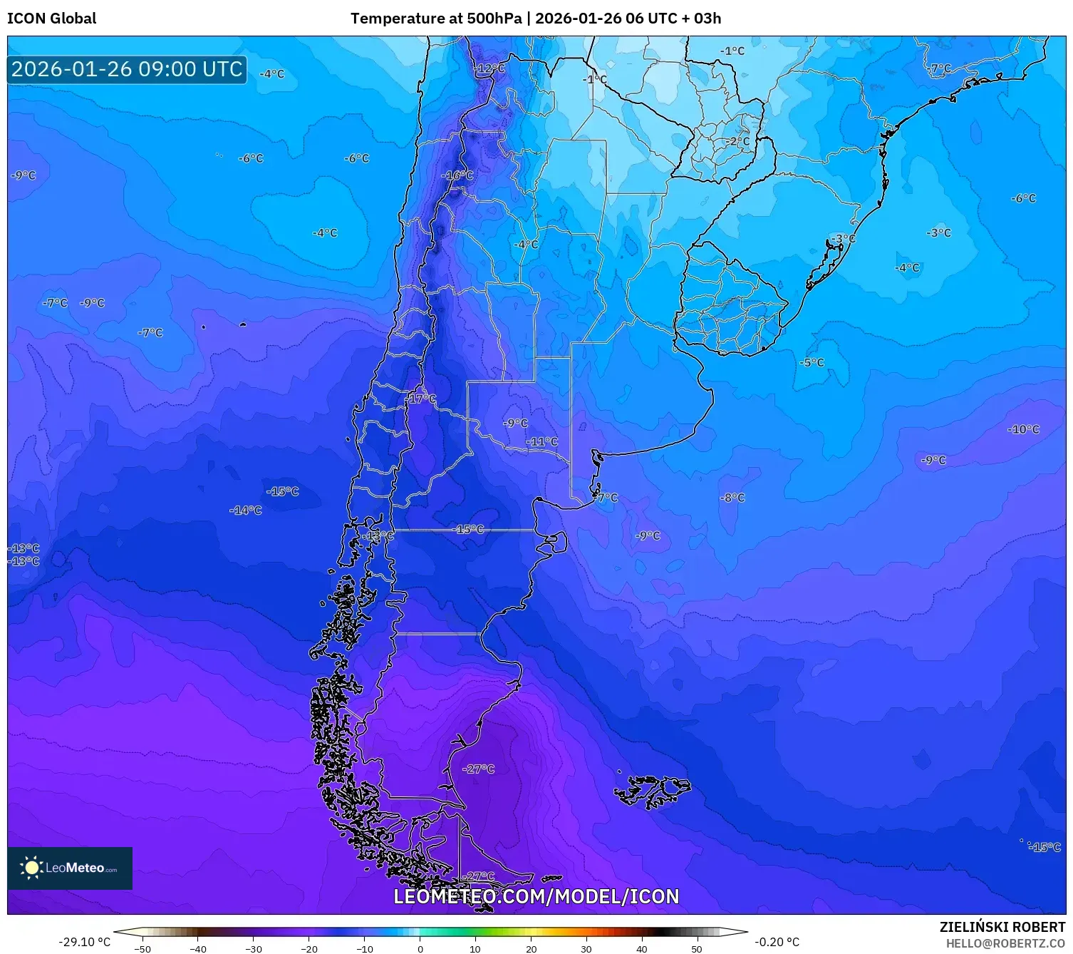 ICON model - Arjantin, 500 hPa Sıcaklık