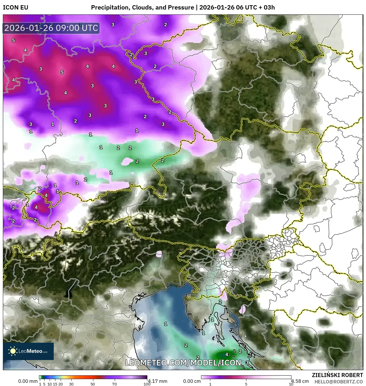 ICON model - Avusturya, Yağış, Bulut ve Basınç