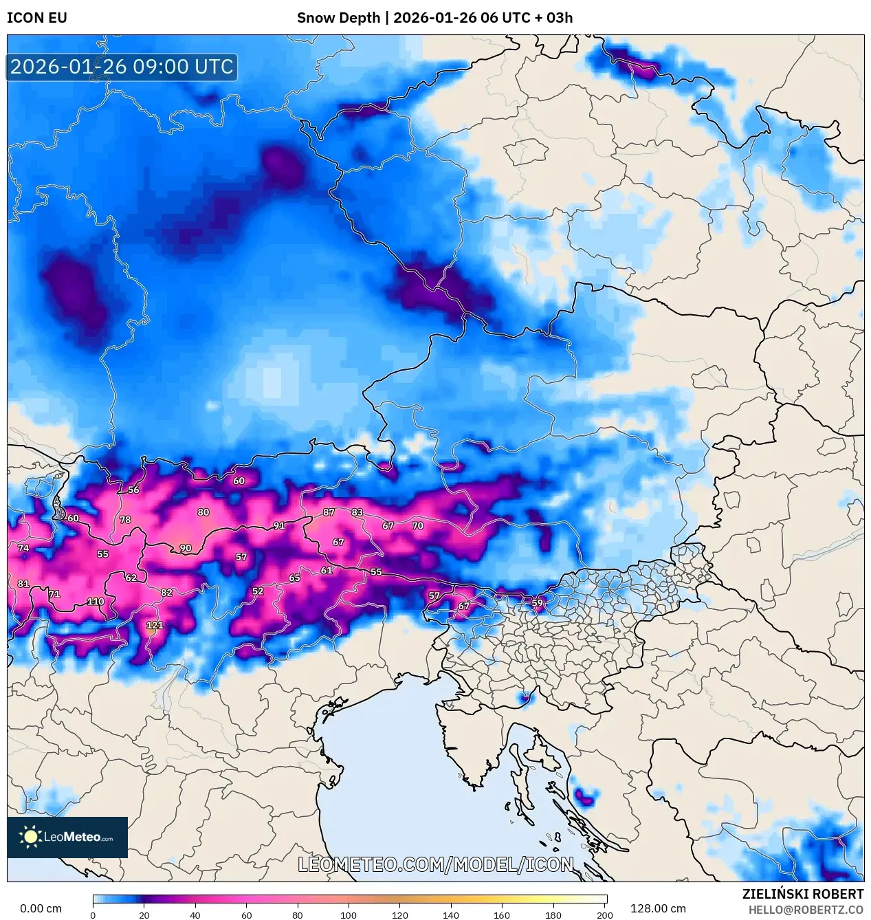 ICON model - Avusturya, Kar Kalınlığı