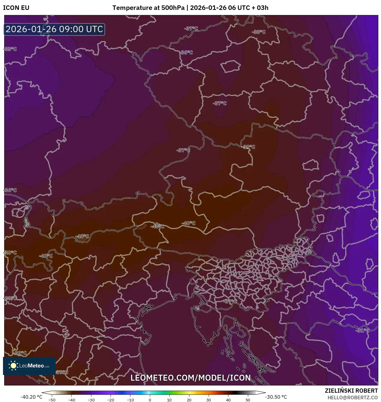 ICON model - Avusturya, 500 hPa Sıcaklık