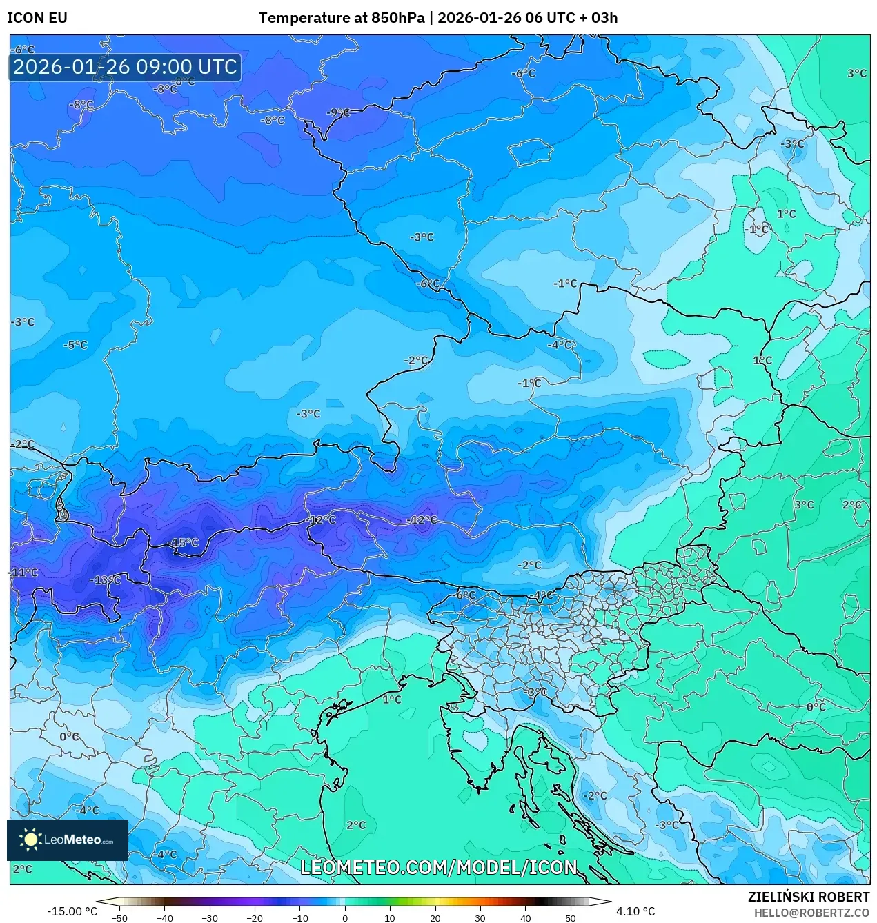 ICON model - Avusturya, 850 hPa Sıcaklık