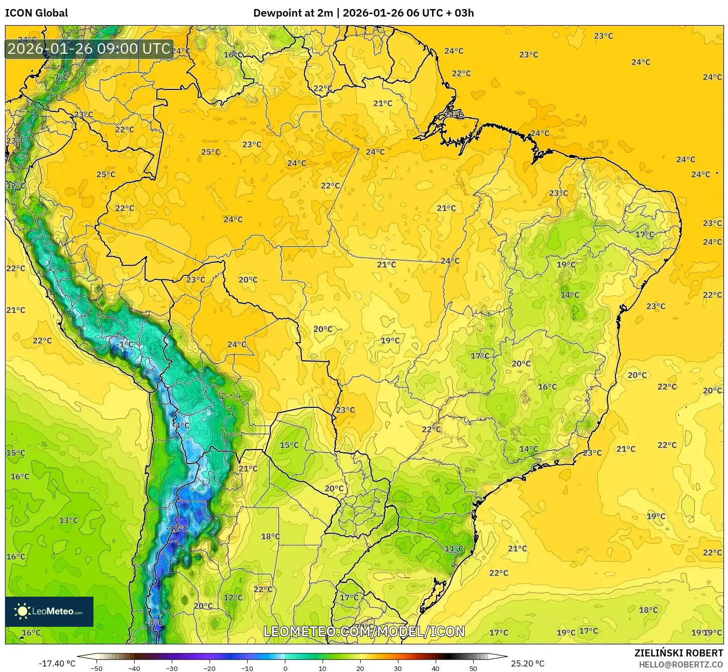 ICON model - Brezilya, 2 m Çiy Noktası