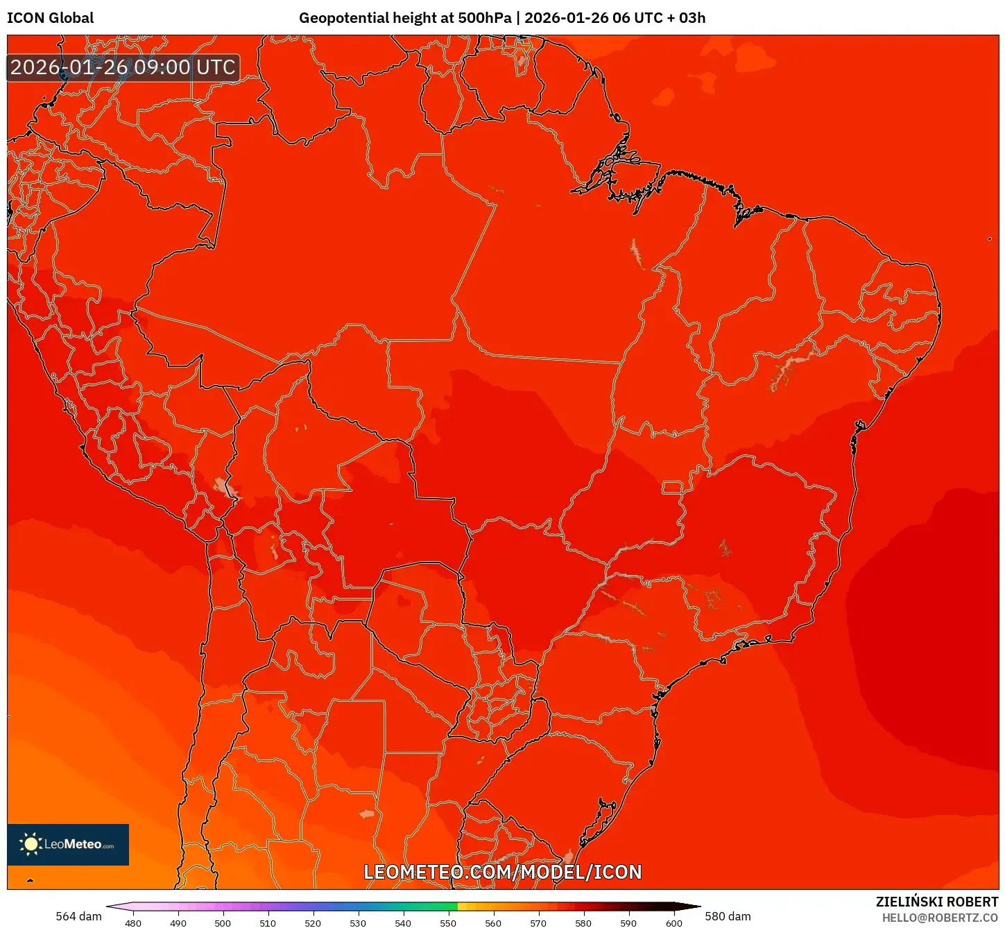 ICON model - Brezilya, 500 hPa’da jeopotansiyel yükseklik