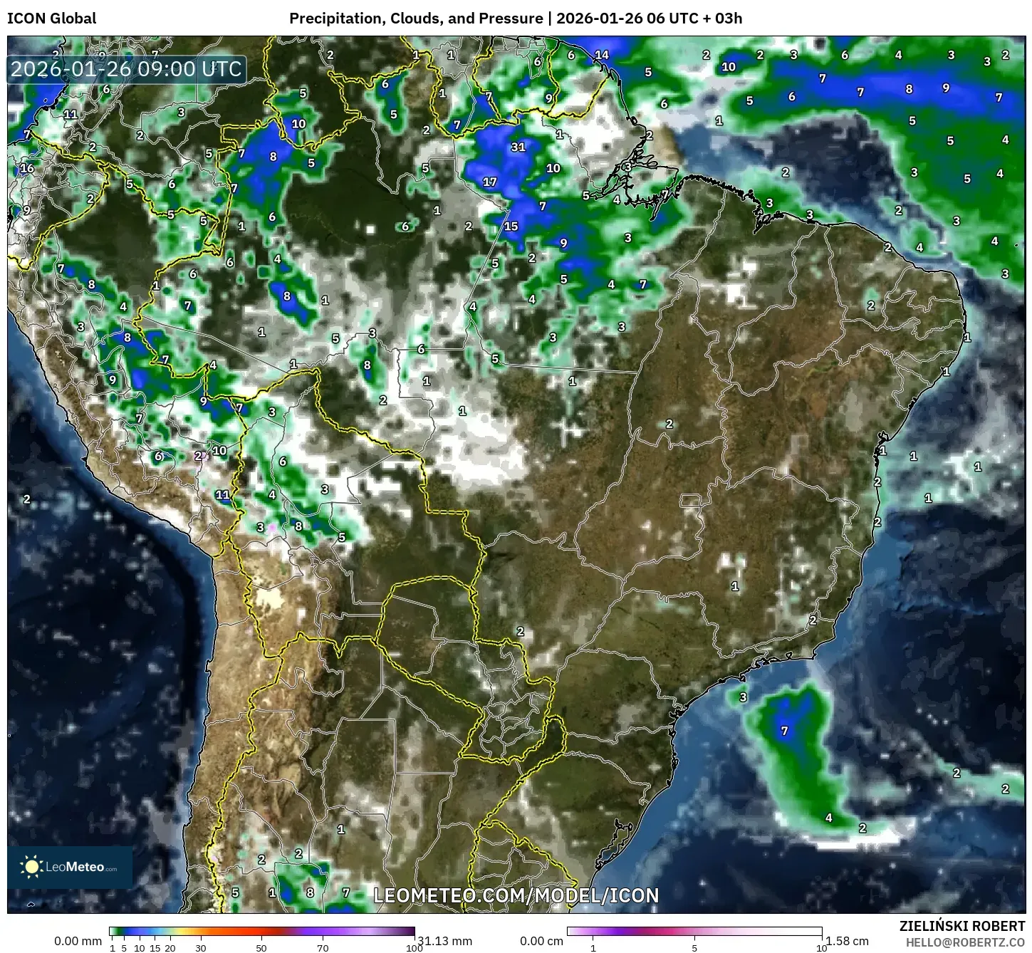 ICON model - Brezilya, Yağış, Bulut ve Basınç
