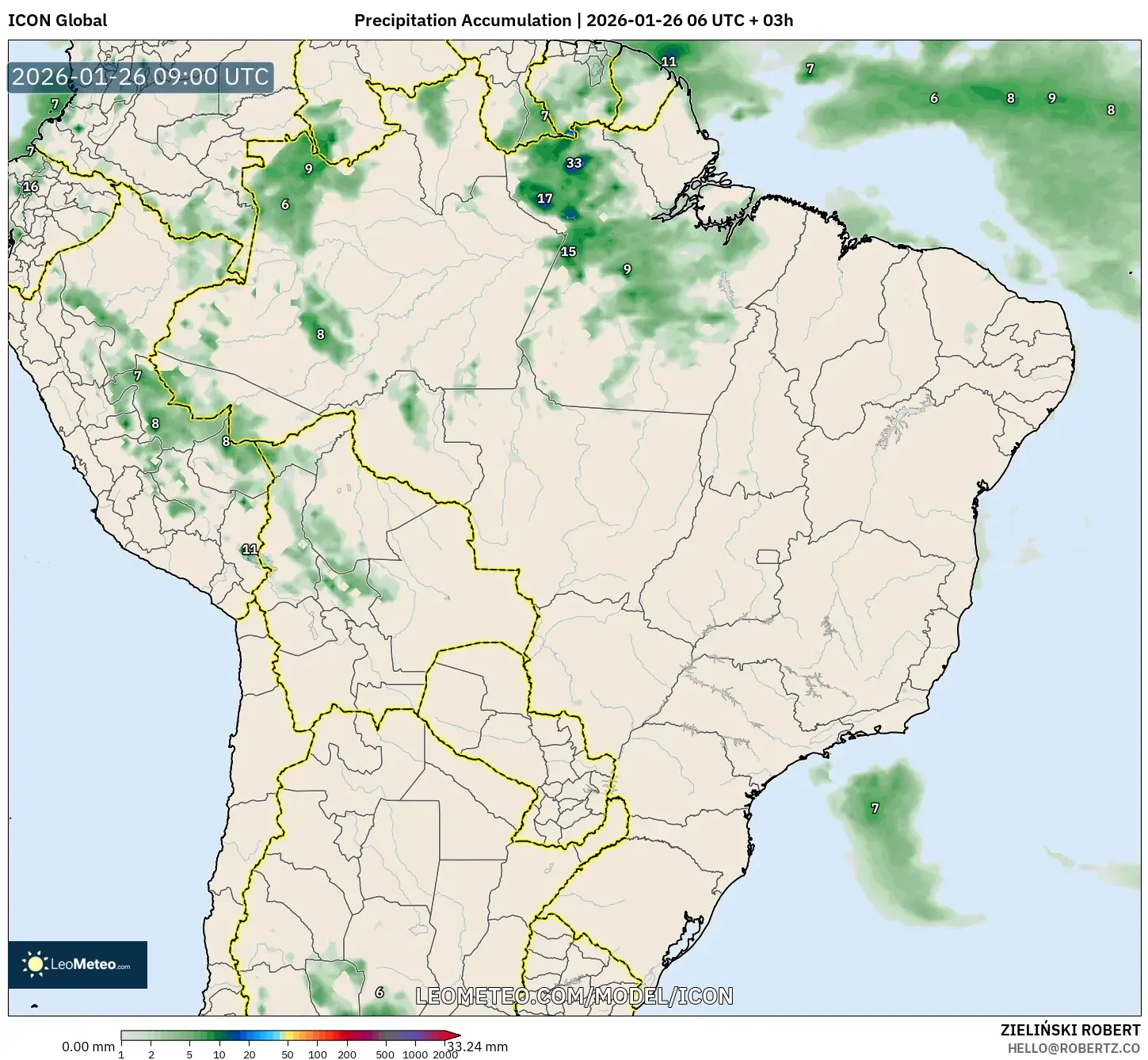ICON model - Brezilya, Yağış Birikimi