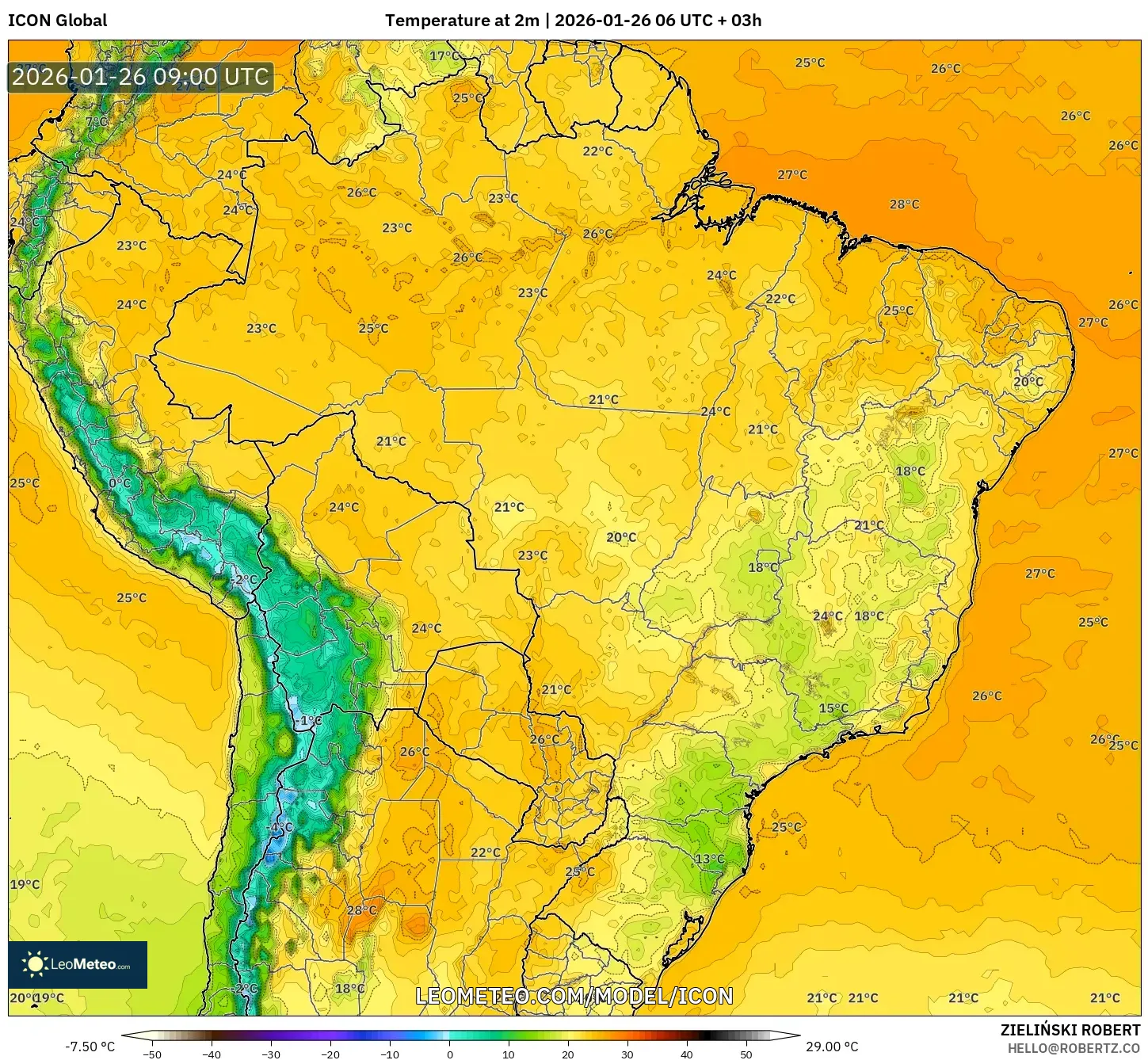 ICON model - Brezilya, 2 m Sıcaklık