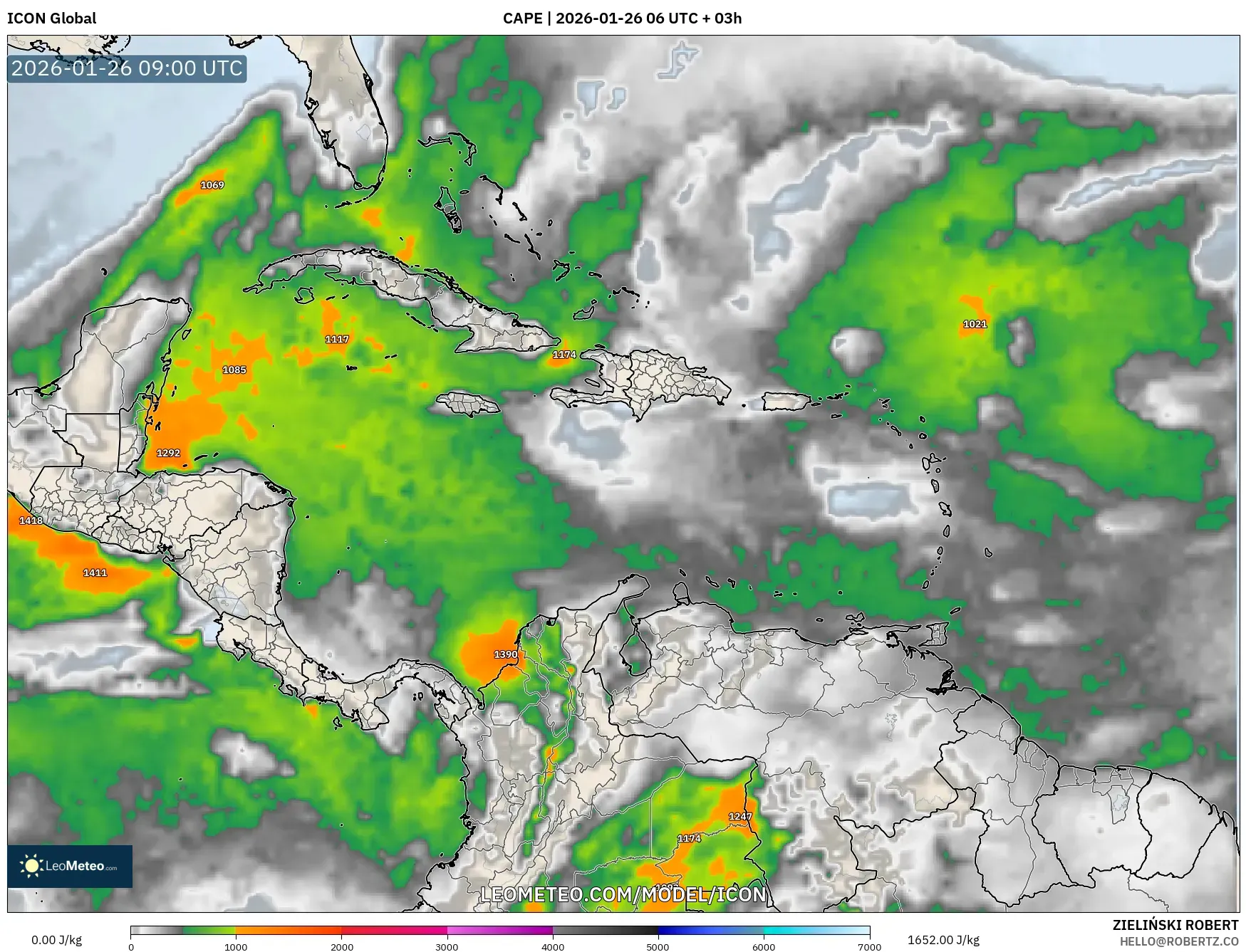 ICON model - Karayipler, CAPE