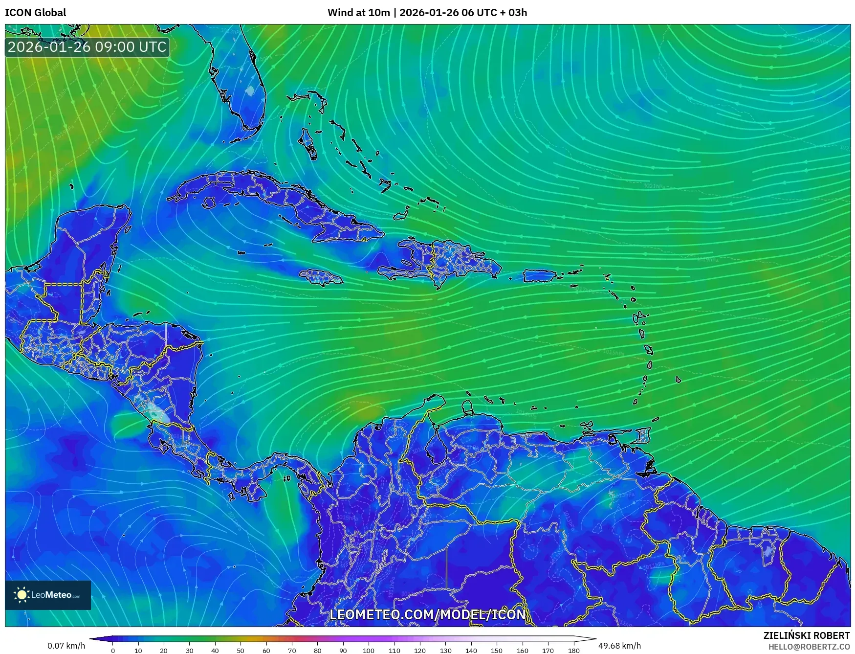 ICON model - Karayipler, 10 m Rüzgâr