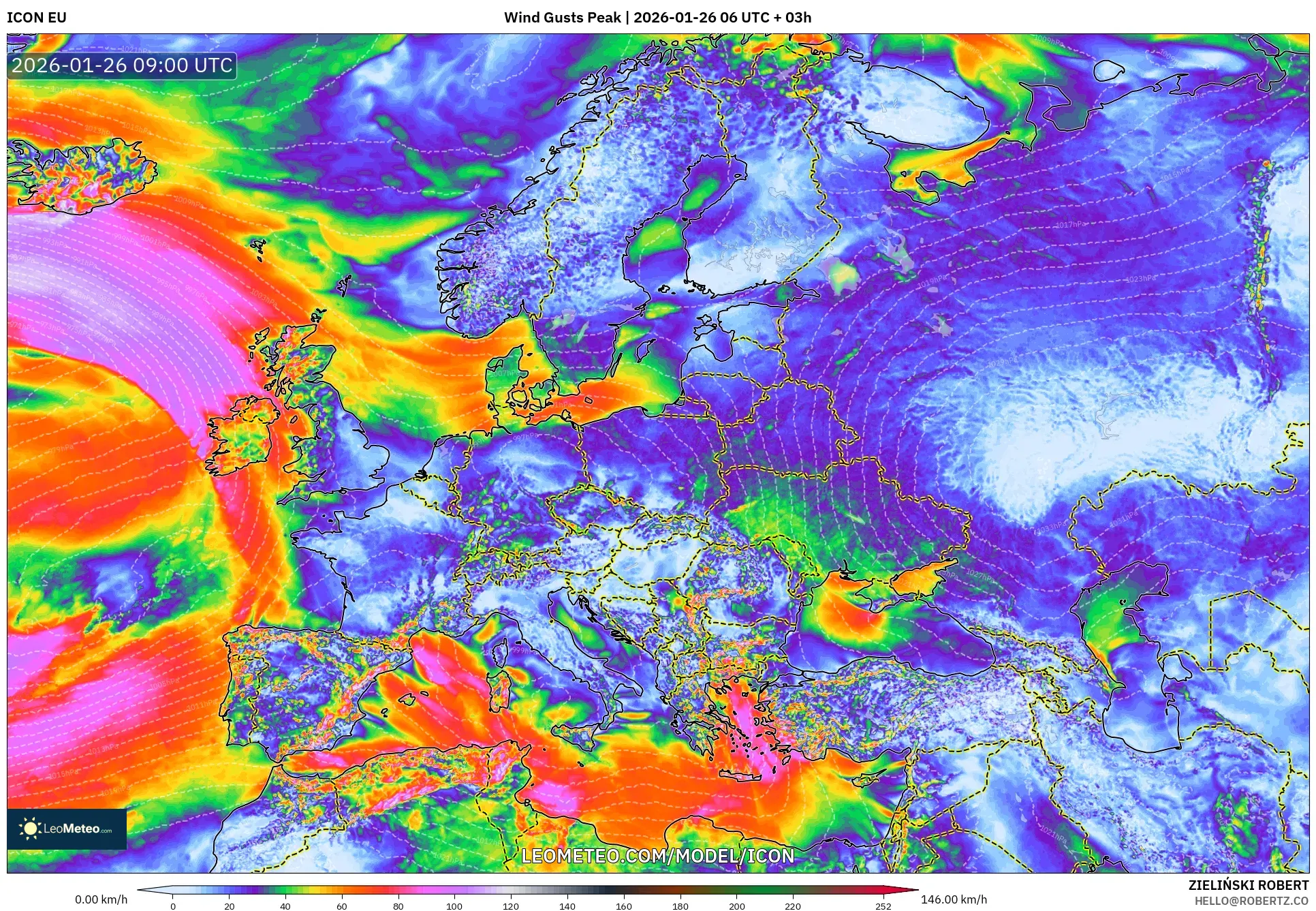 ICON model - Avrupa, En Yüksek Rüzgâr