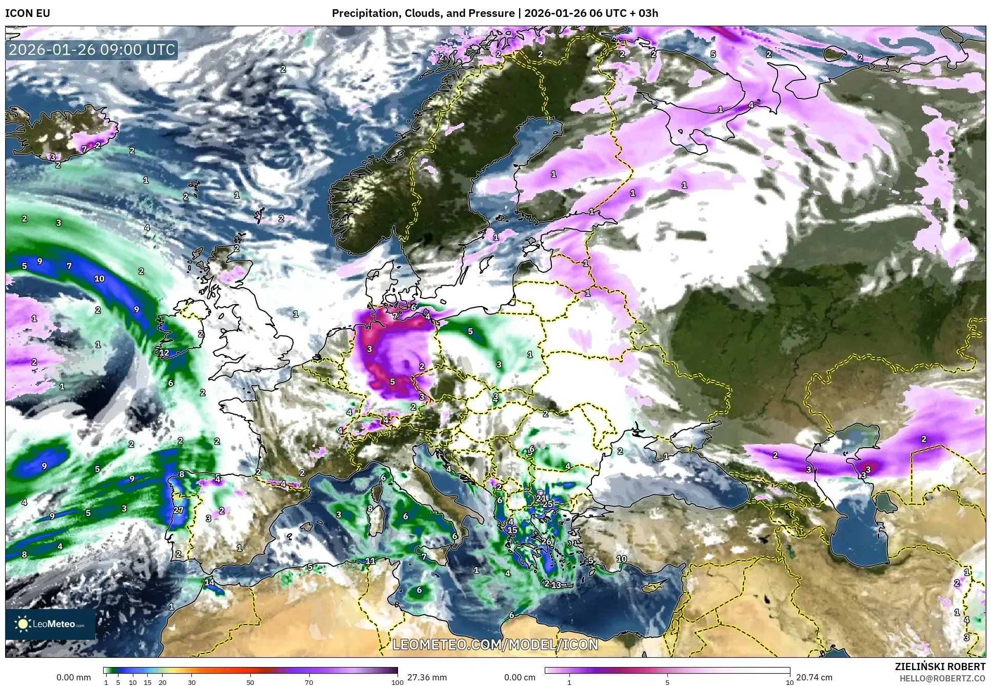 ICON model - Avrupa, Yağış, Bulut ve Basınç