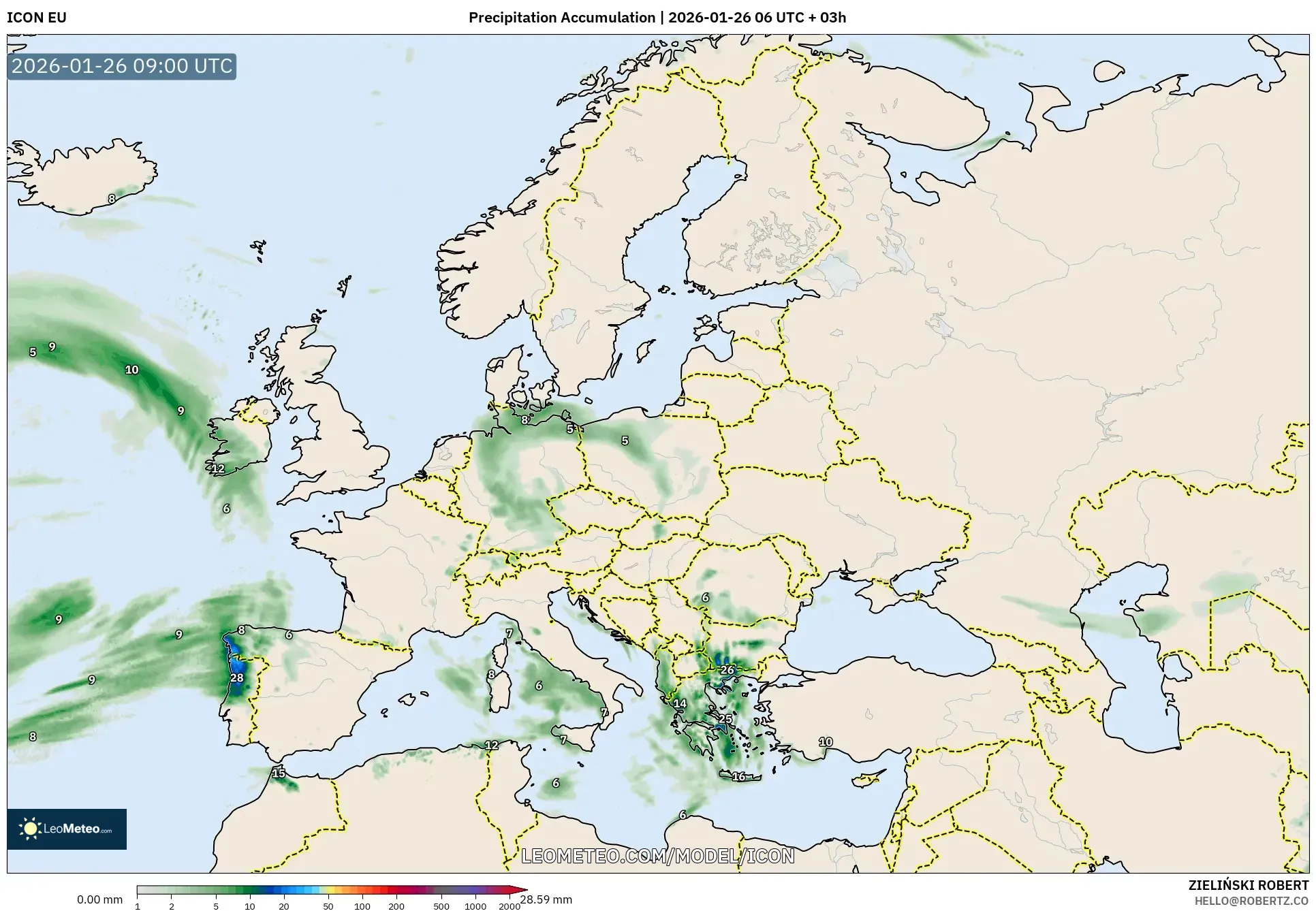 ICON model - Avrupa, Yağış Birikimi