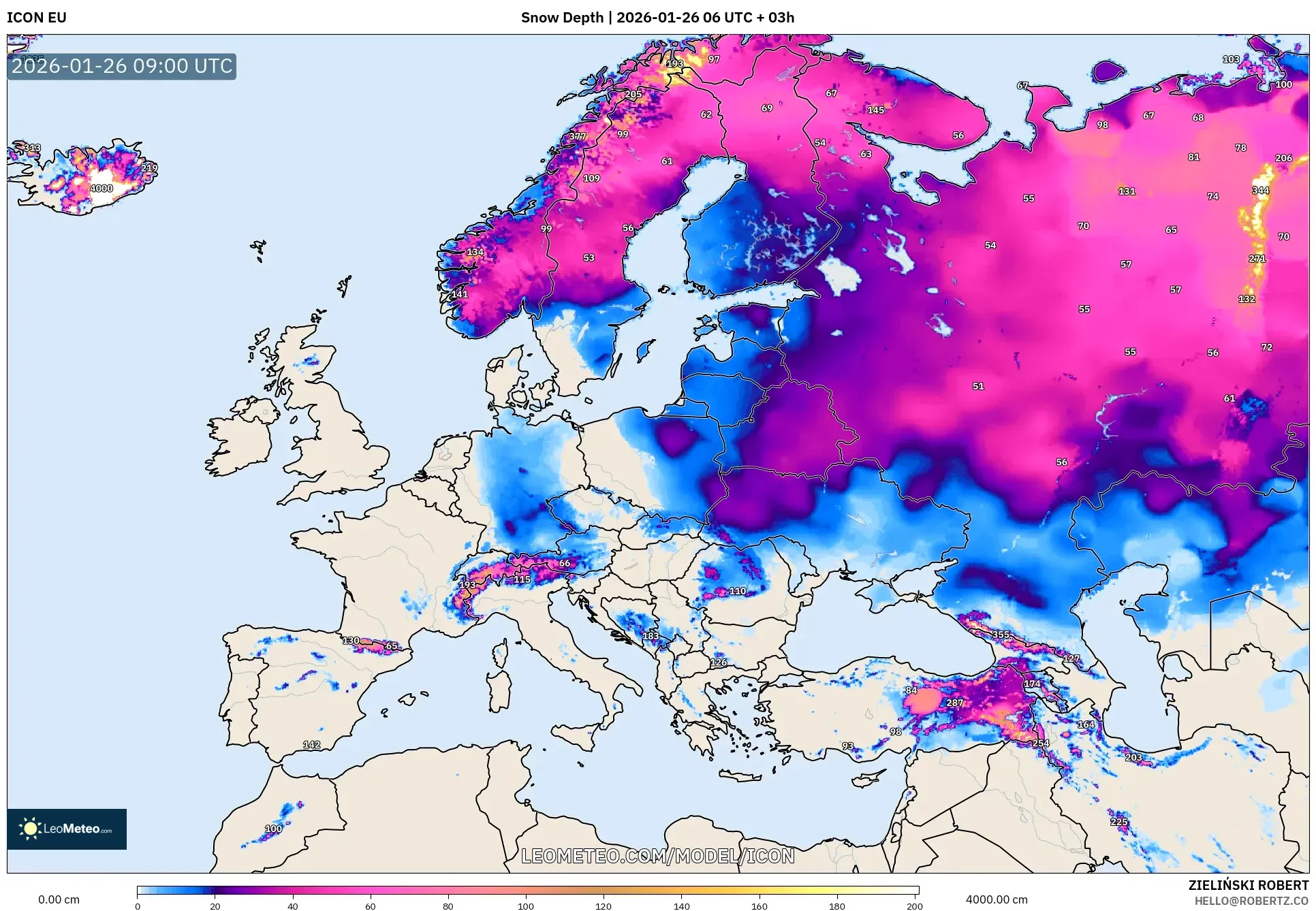 ICON model - Avrupa, Kar Kalınlığı