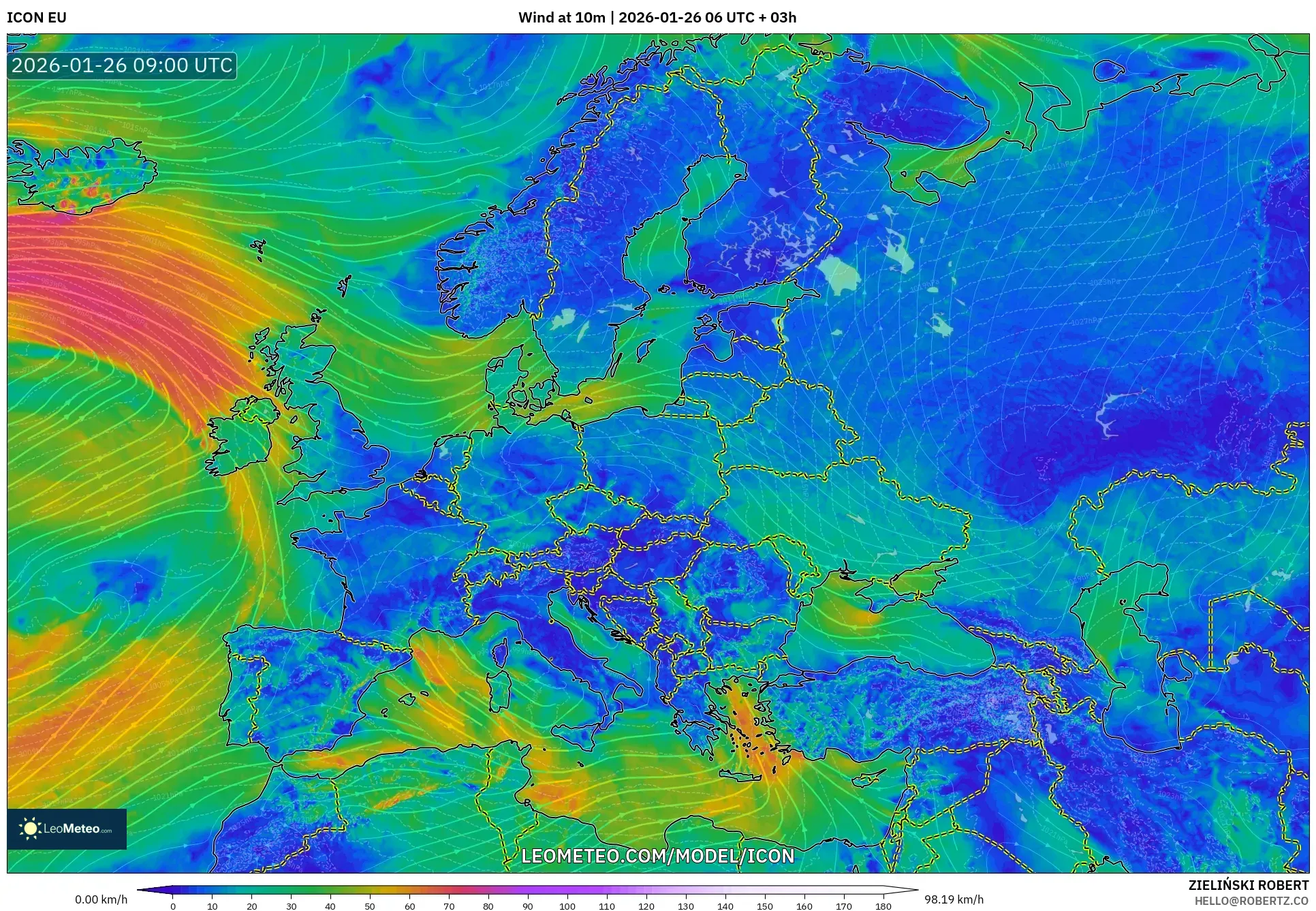ICON model - Avrupa, 10 m Rüzgâr