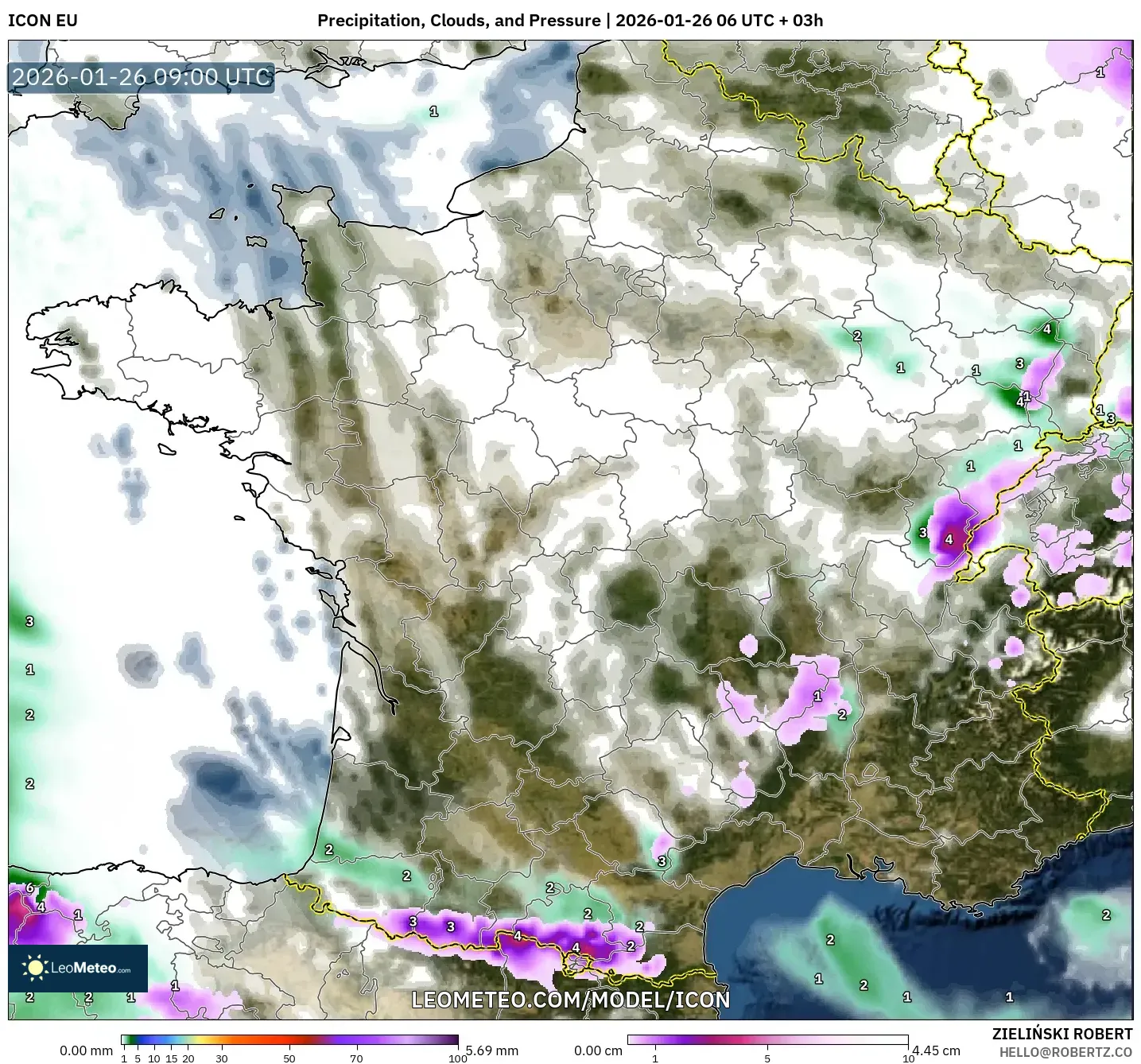 ICON model - Fransa, Yağış, Bulut ve Basınç