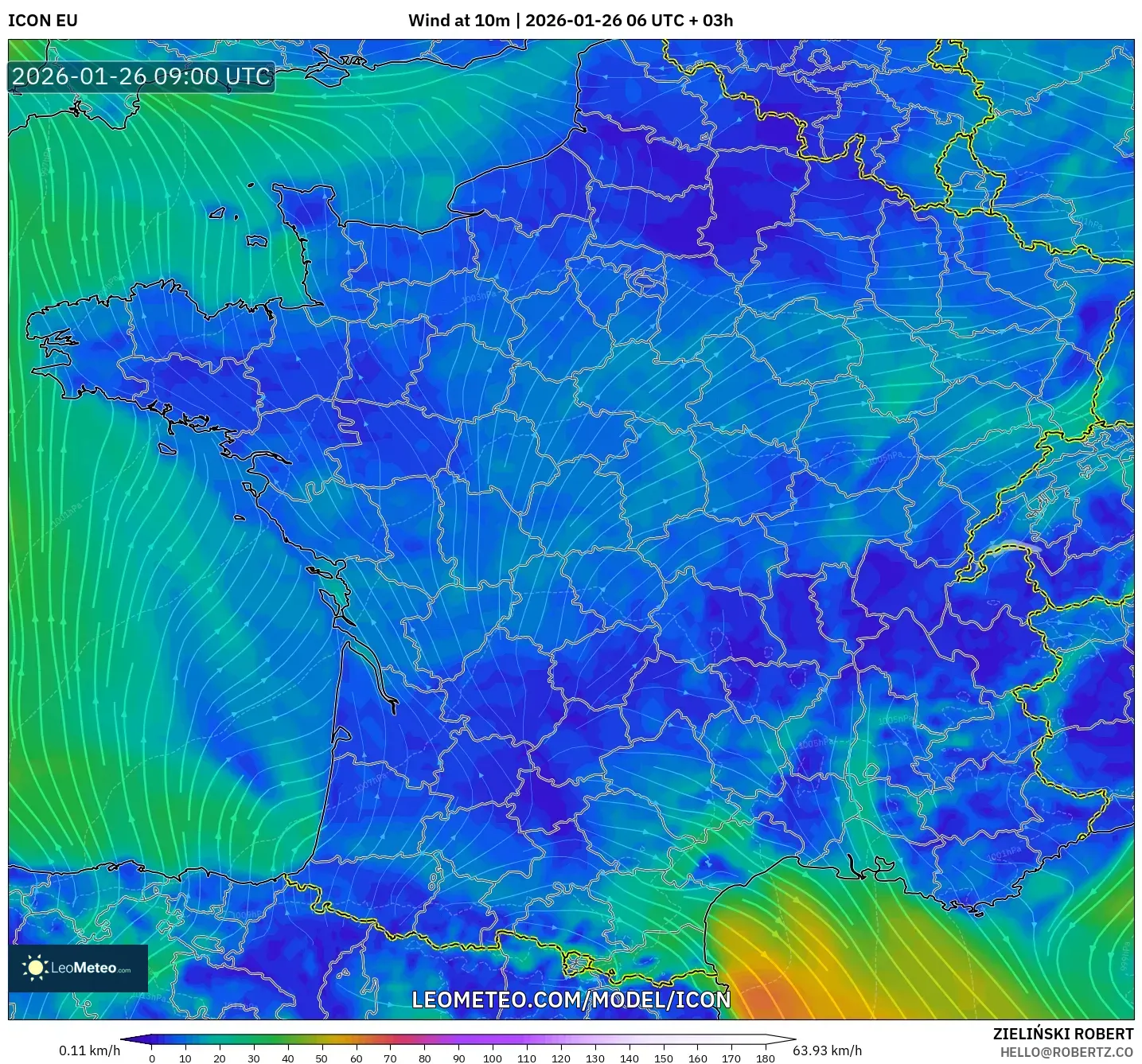 ICON model - Fransa, 10 m Rüzgâr