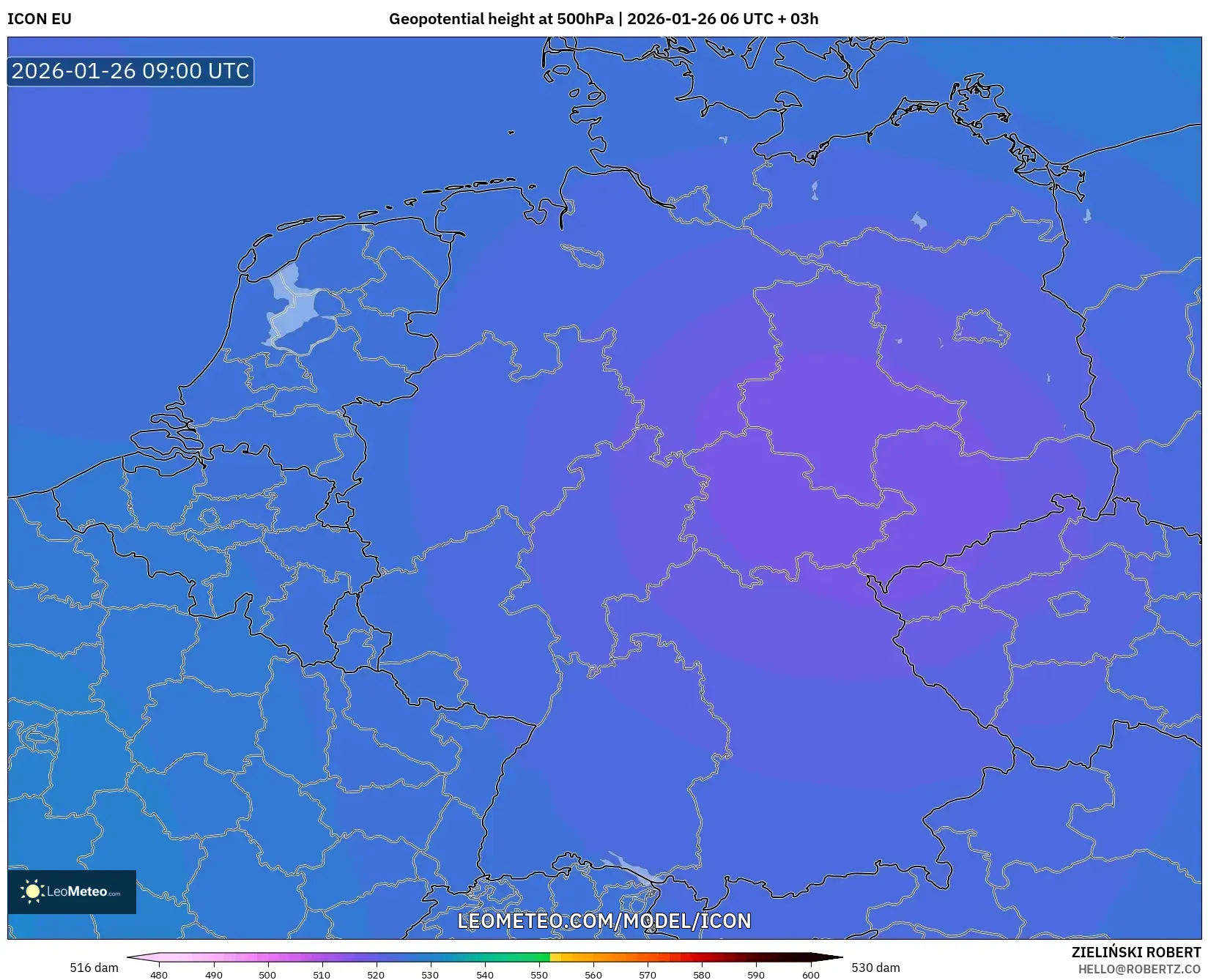 ICON model - Almanya, 500 hPa’da jeopotansiyel yükseklik