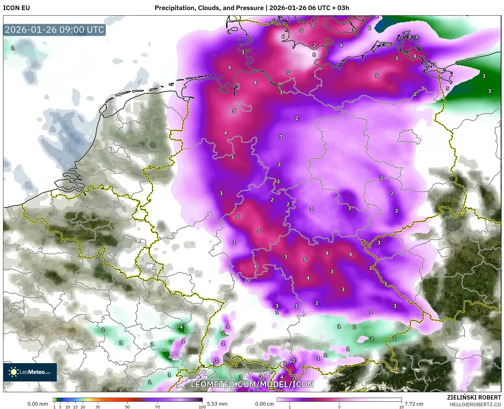 ICON model - Almanya, Yağış, Bulut ve Basınç