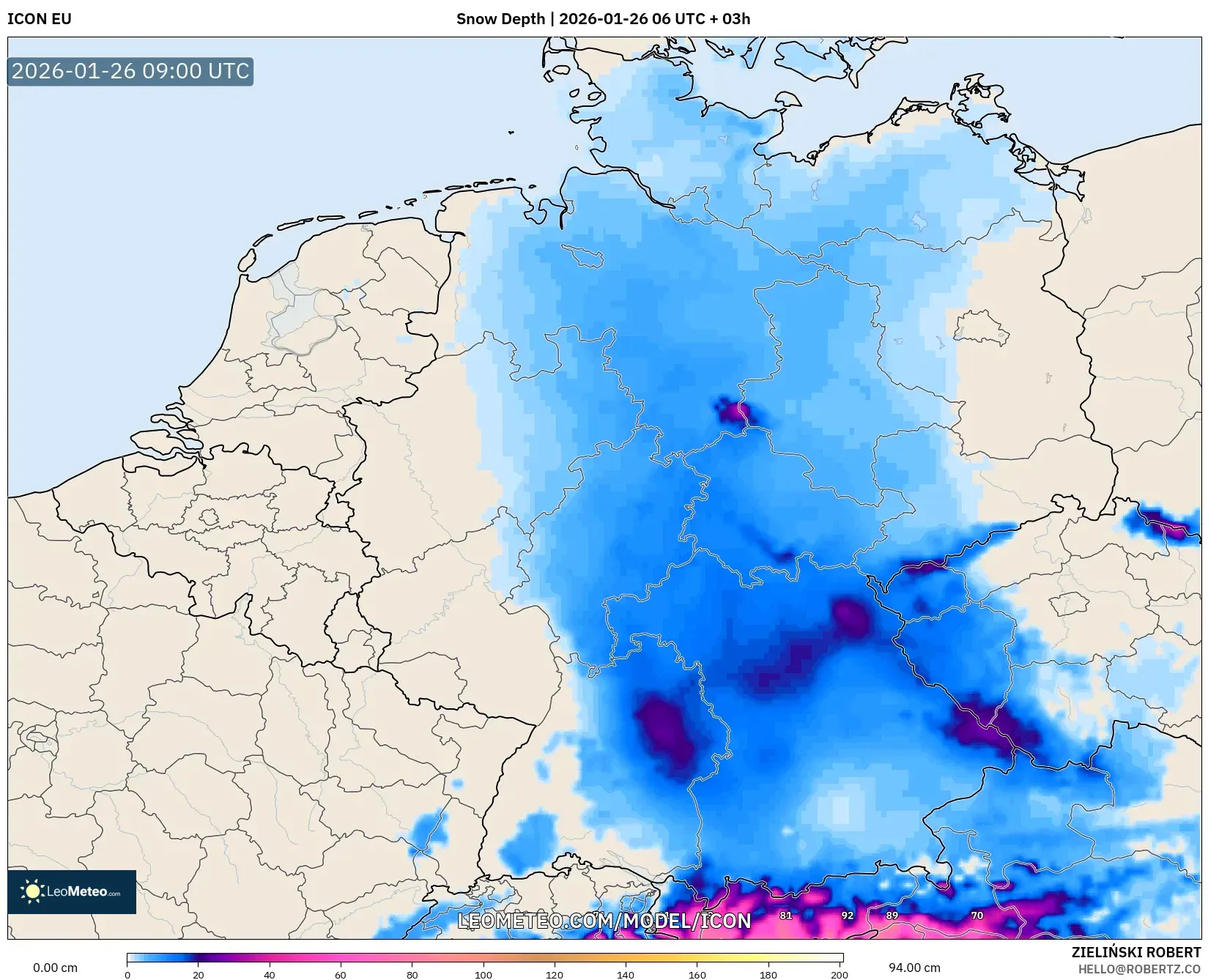 ICON model - Almanya, Kar Kalınlığı