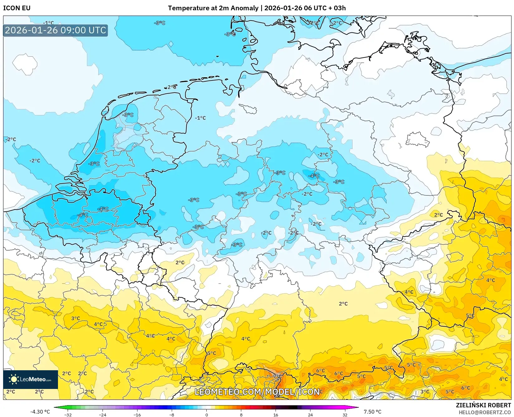 ICON model - Almanya, 2 m Sıcaklık Anomalisi