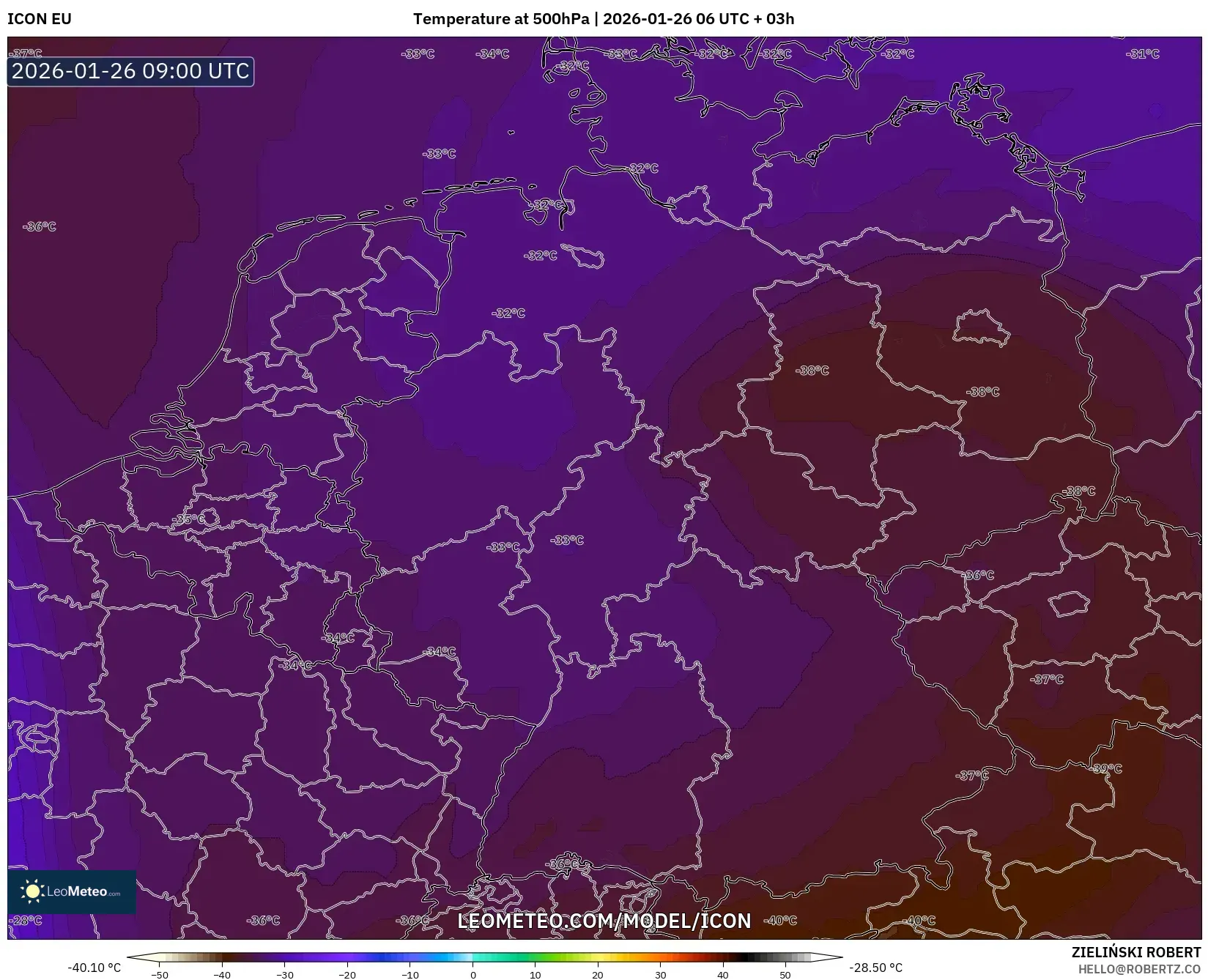 ICON model - Almanya, 500 hPa Sıcaklık