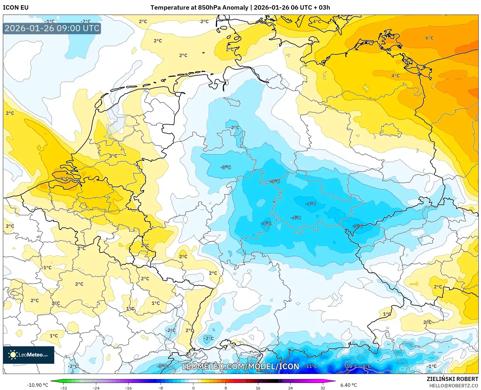 ICON model - Almanya, 850 hPa Sıcaklık Anomalisi