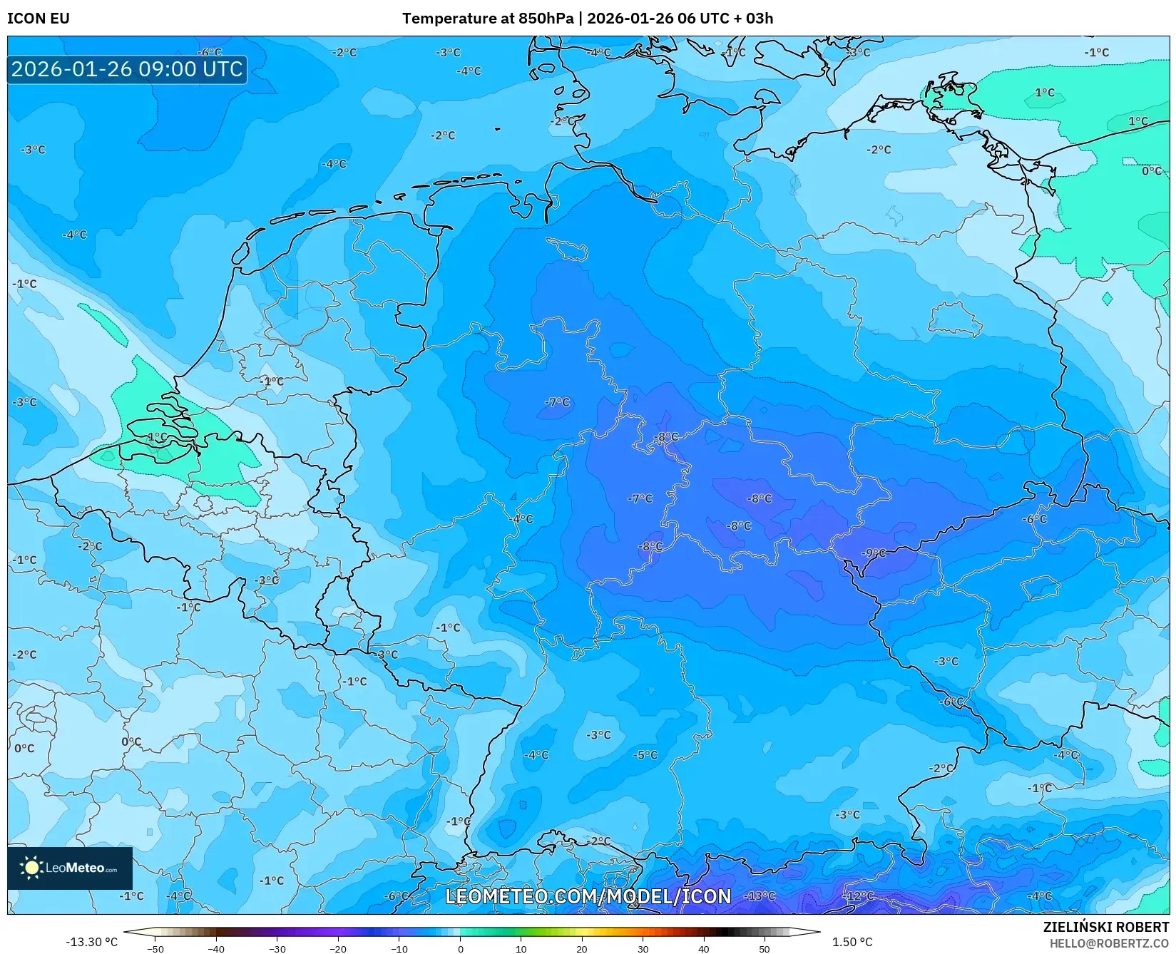 ICON model - Almanya, 850 hPa Sıcaklık