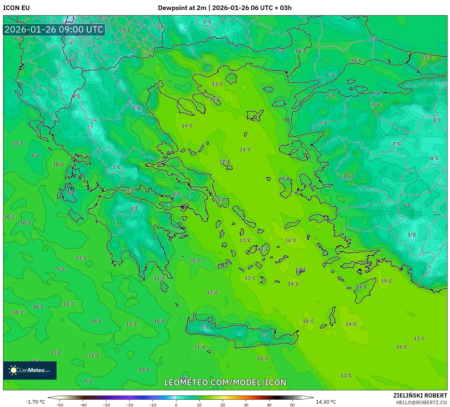 ICON model - Yunanistan, 2 m Çiy Noktası