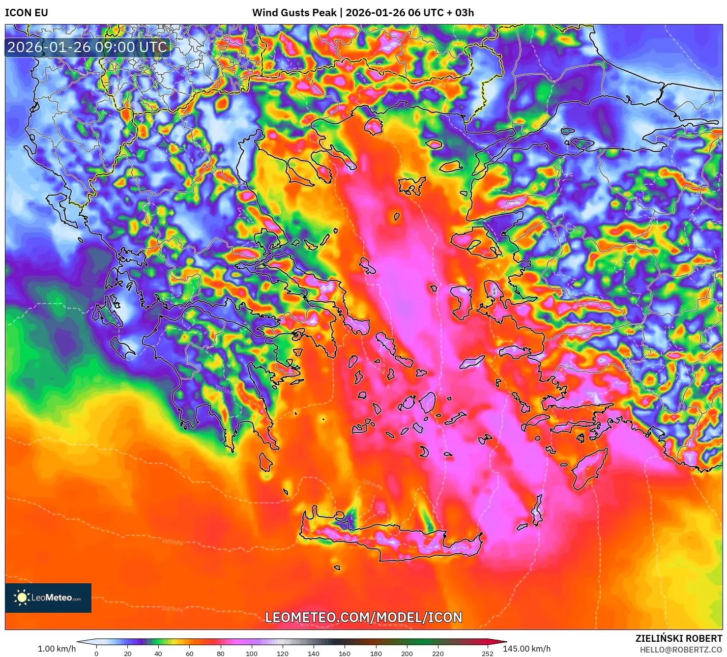 ICON model - Yunanistan, En Yüksek Rüzgâr