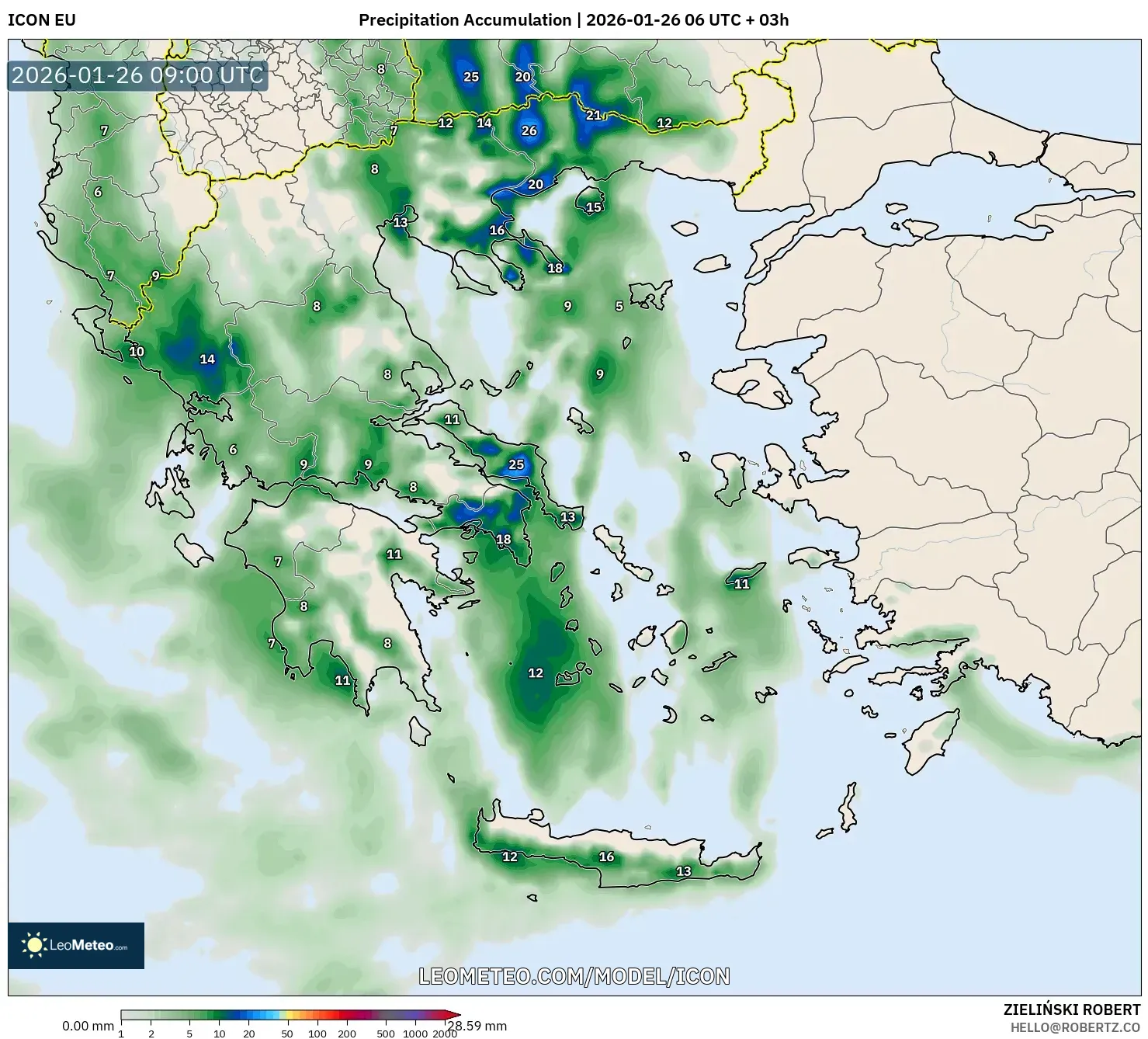 ICON model - Yunanistan, Yağış Birikimi