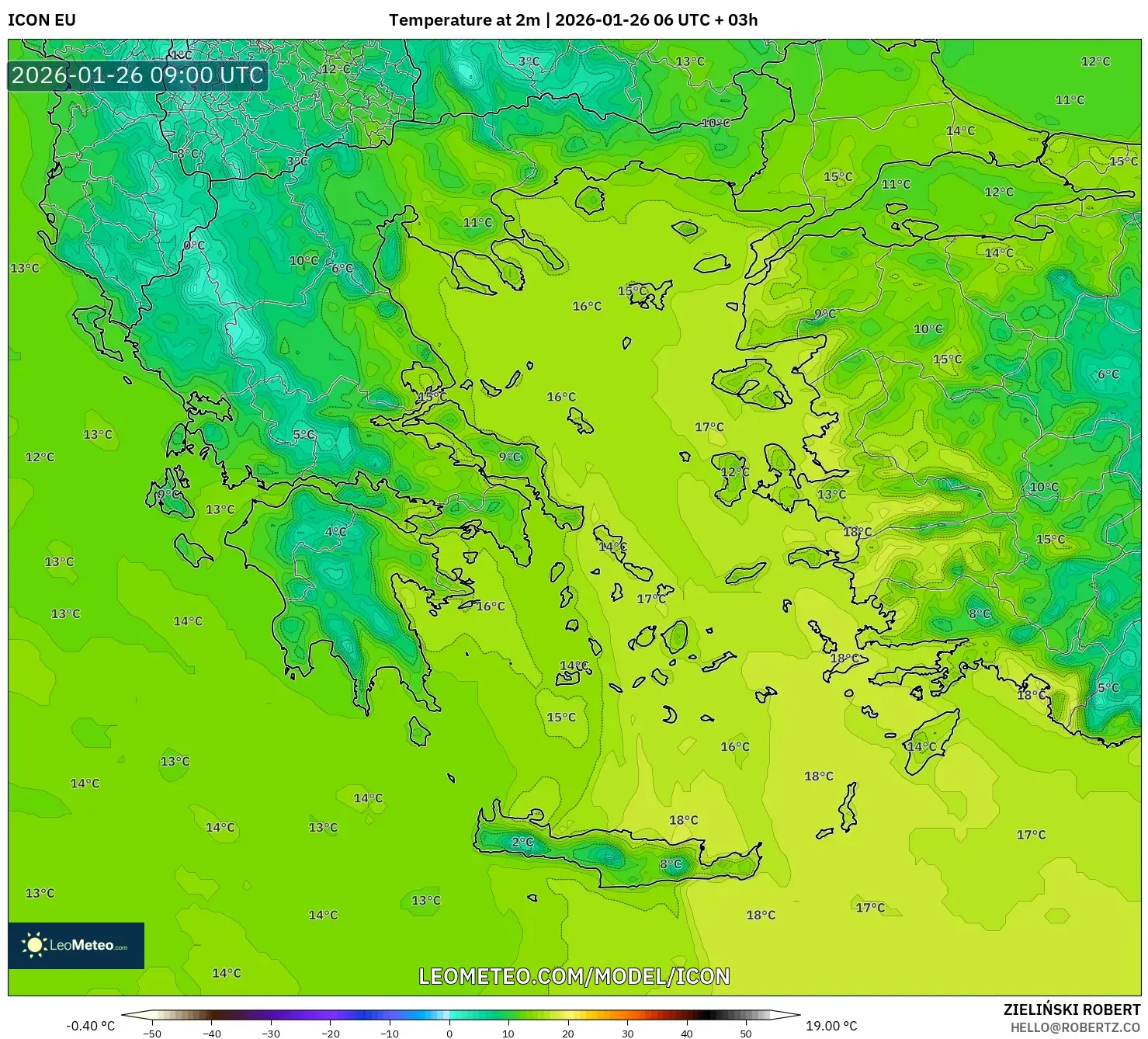 ICON model - Yunanistan, 2 m Sıcaklık