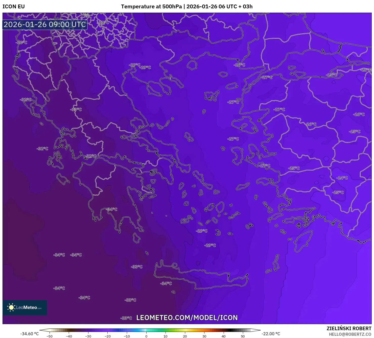 ICON model - Yunanistan, 500 hPa Sıcaklık