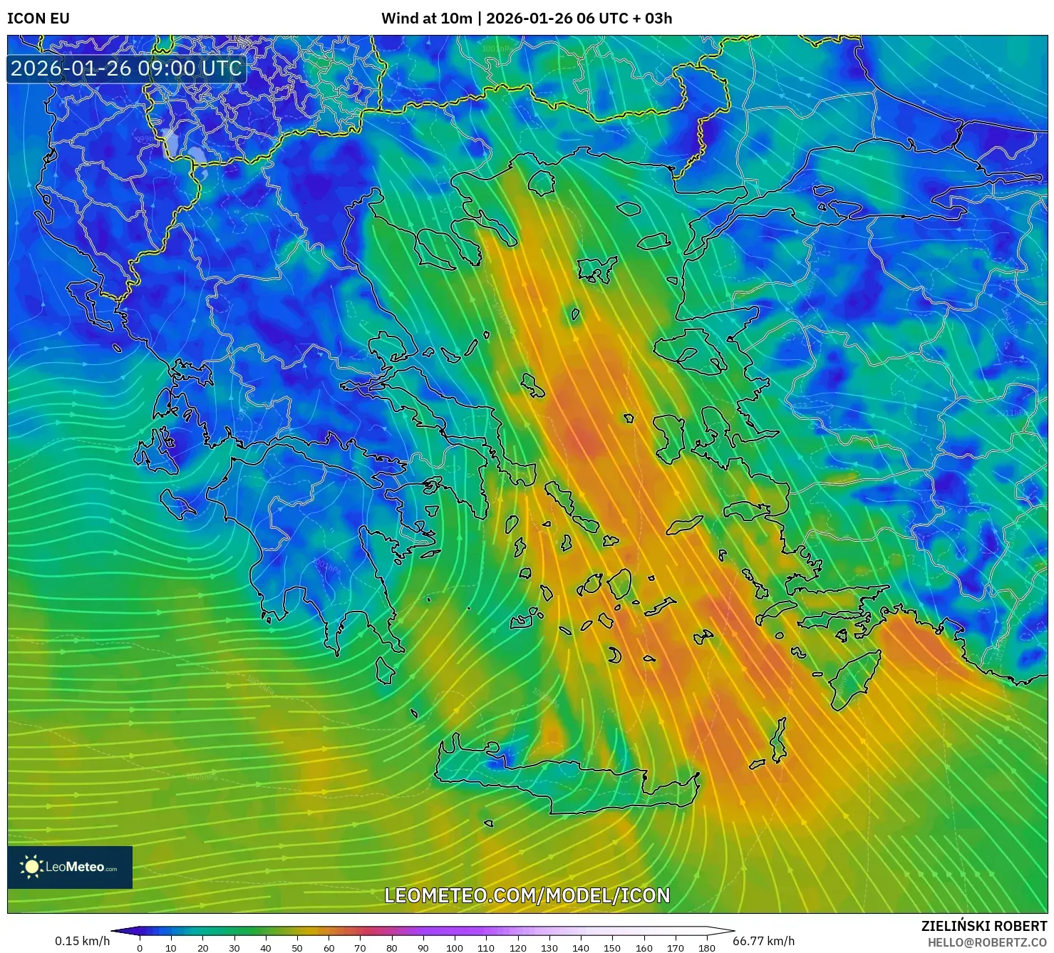 ICON model - Yunanistan, 10 m Rüzgâr