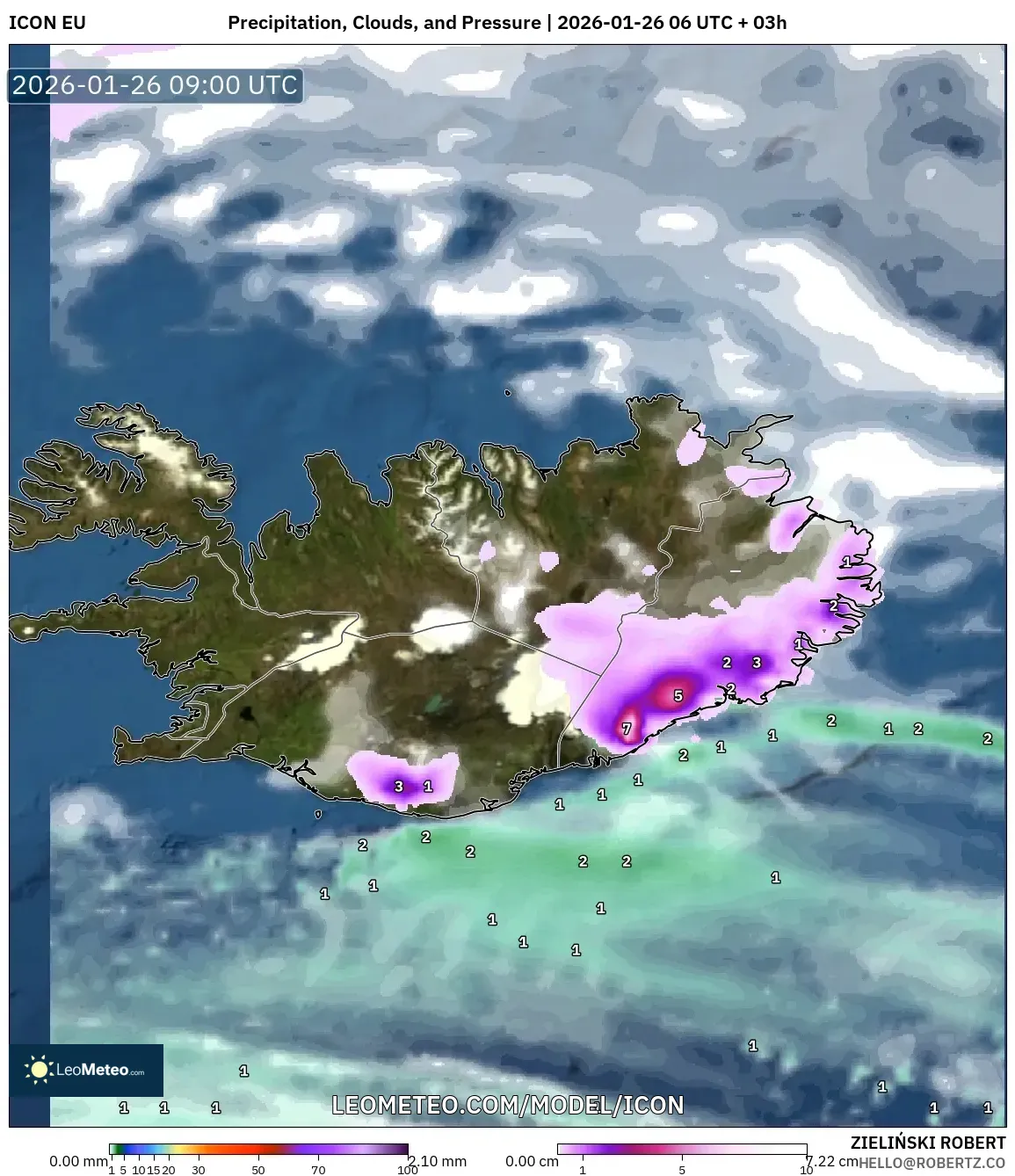 ICON model - İzlanda, Yağış, Bulut ve Basınç