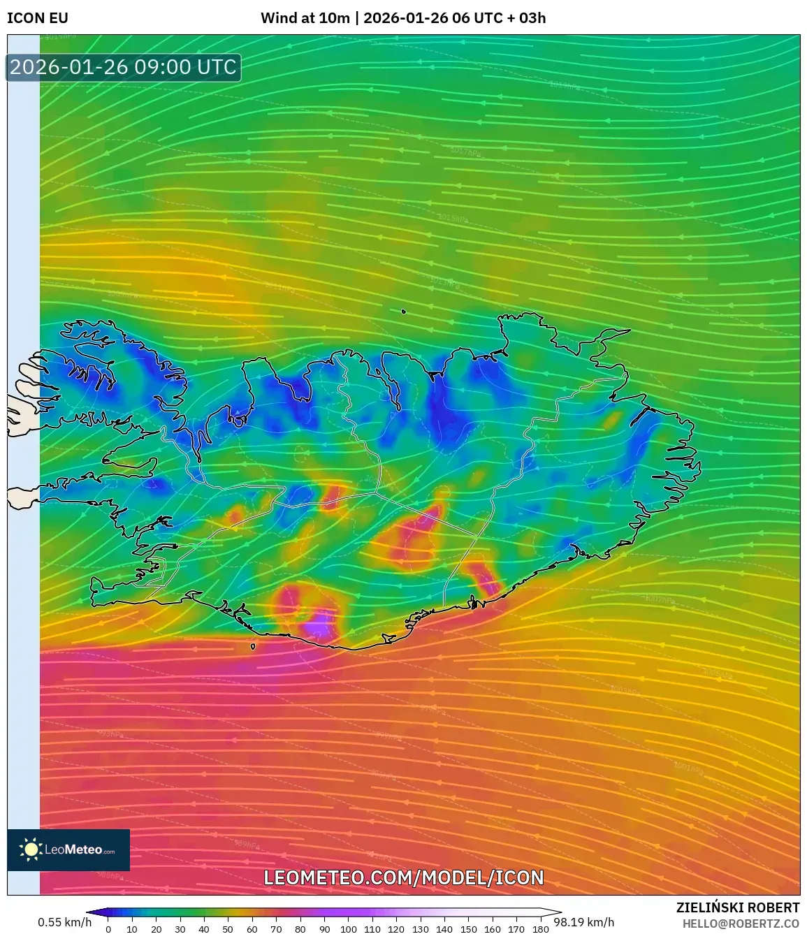 ICON model - İzlanda, 10 m Rüzgâr
