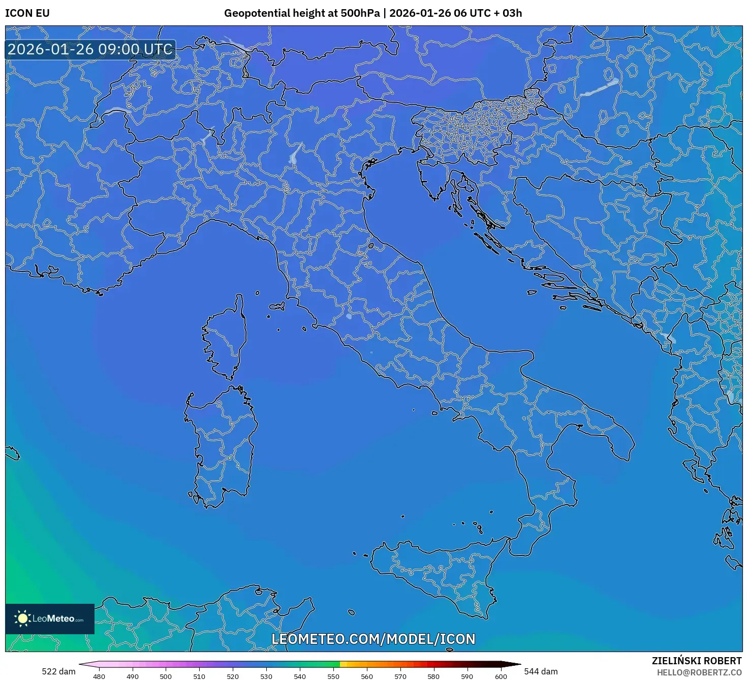 ICON model - İtalya, 500 hPa’da jeopotansiyel yükseklik