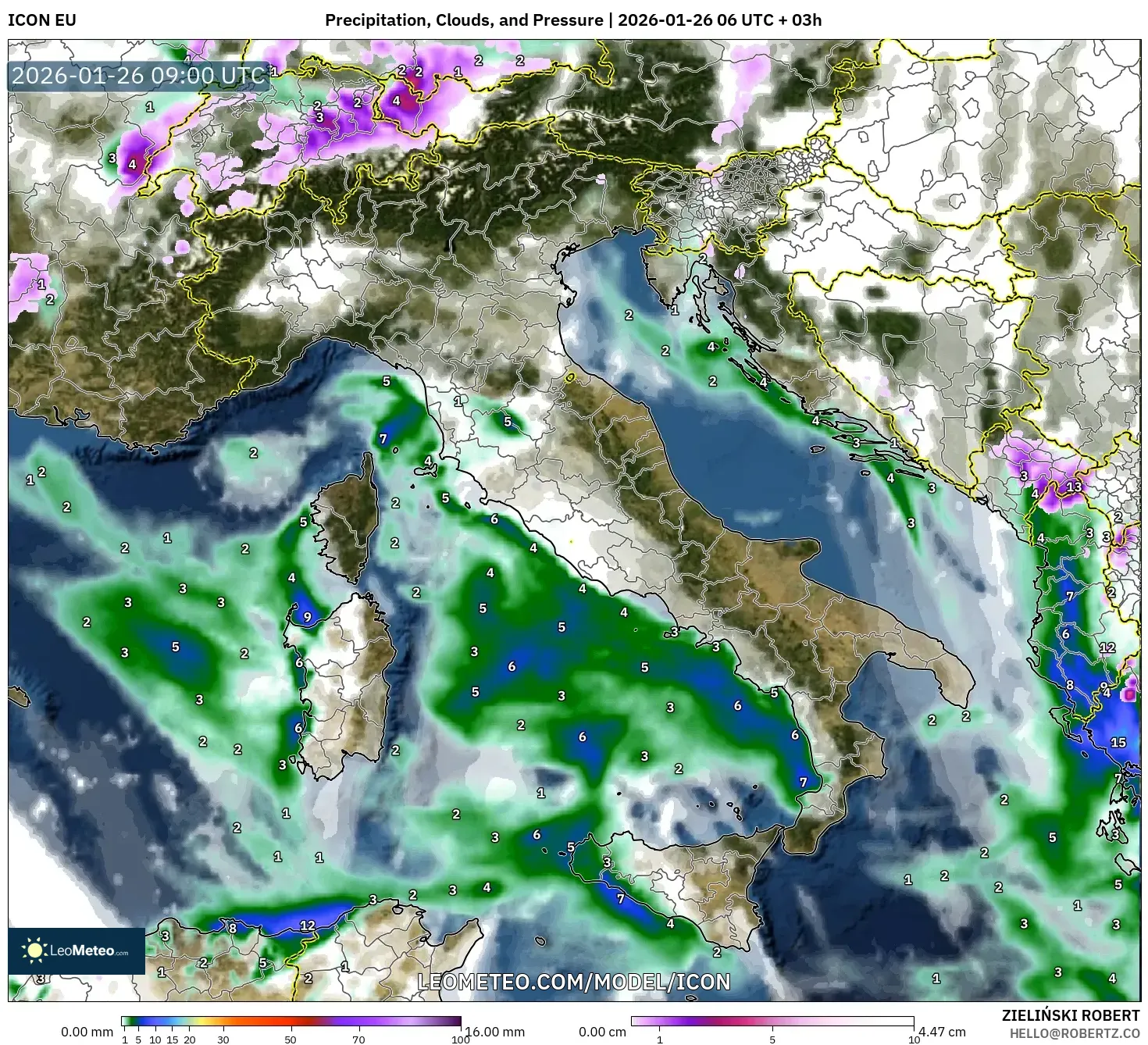 ICON model - İtalya, Yağış, Bulut ve Basınç