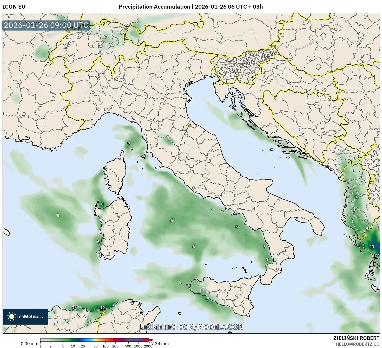 ICON model - İtalya, Yağış Birikimi