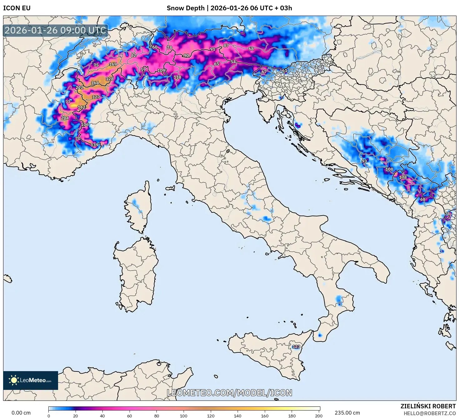 ICON model - İtalya, Kar Kalınlığı