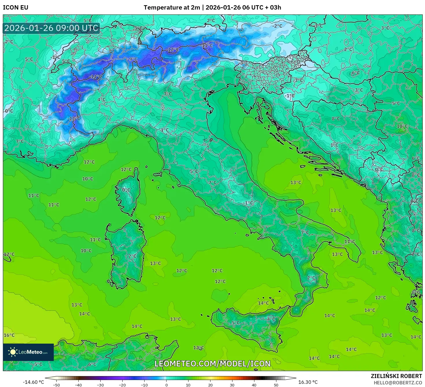 ICON model - İtalya, 2 m Sıcaklık