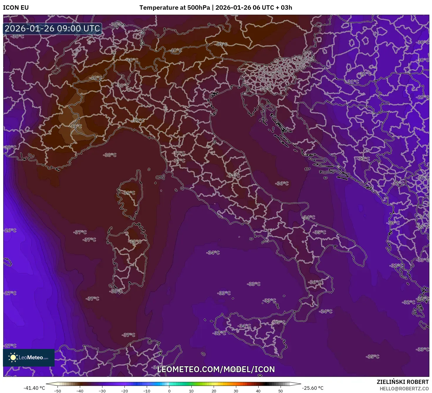 ICON model - İtalya, 500 hPa Sıcaklık
