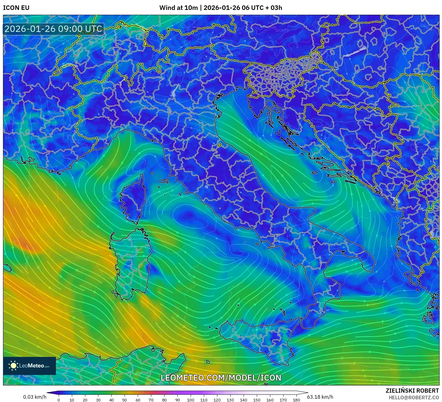 ICON model - İtalya, 10 m Rüzgâr