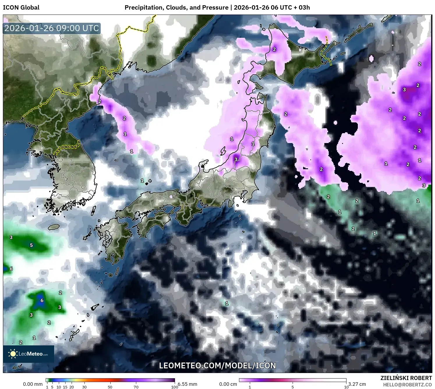 ICON model - Japonya, Yağış, Bulut ve Basınç