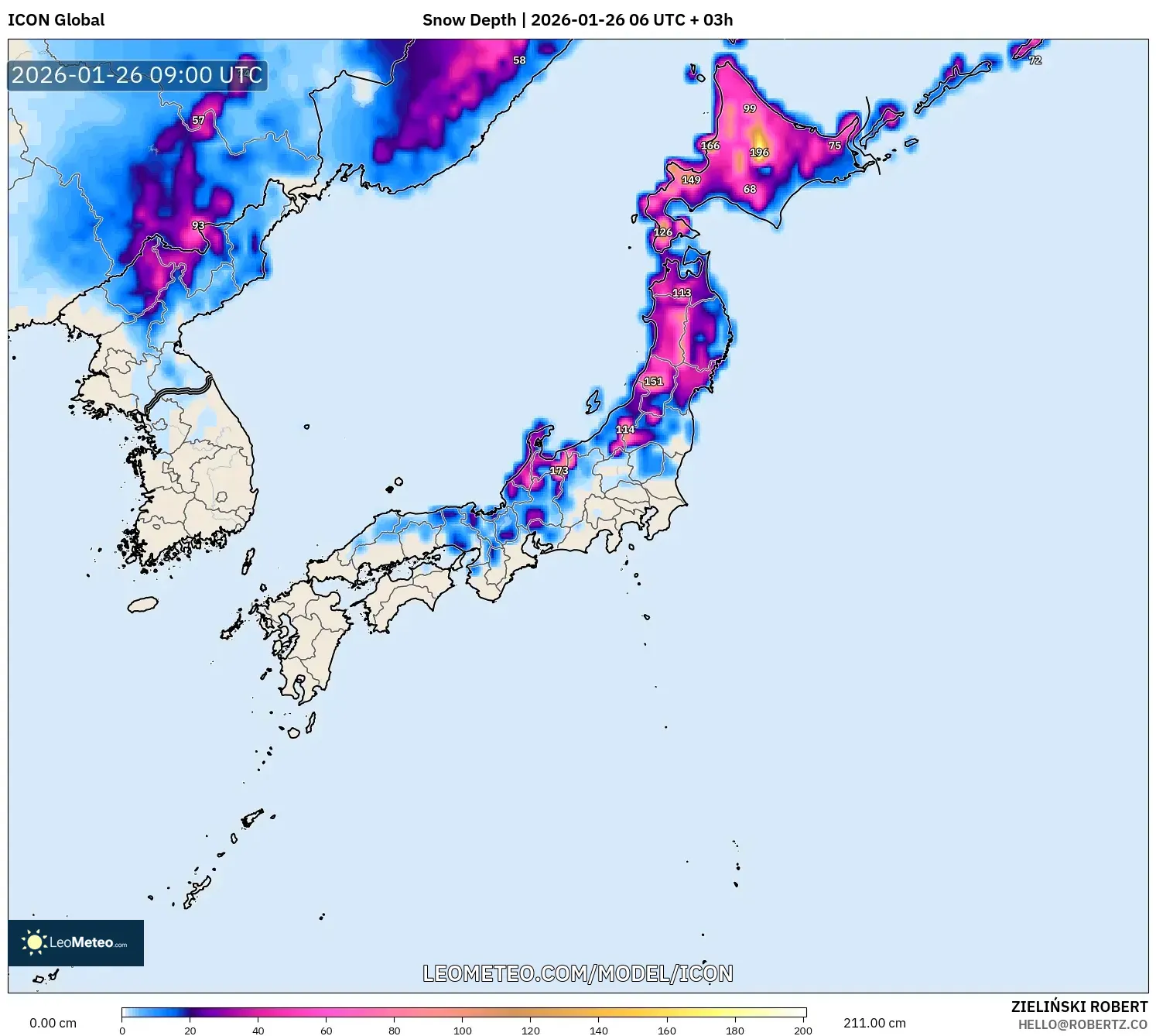 ICON model - Japonya, Kar Kalınlığı