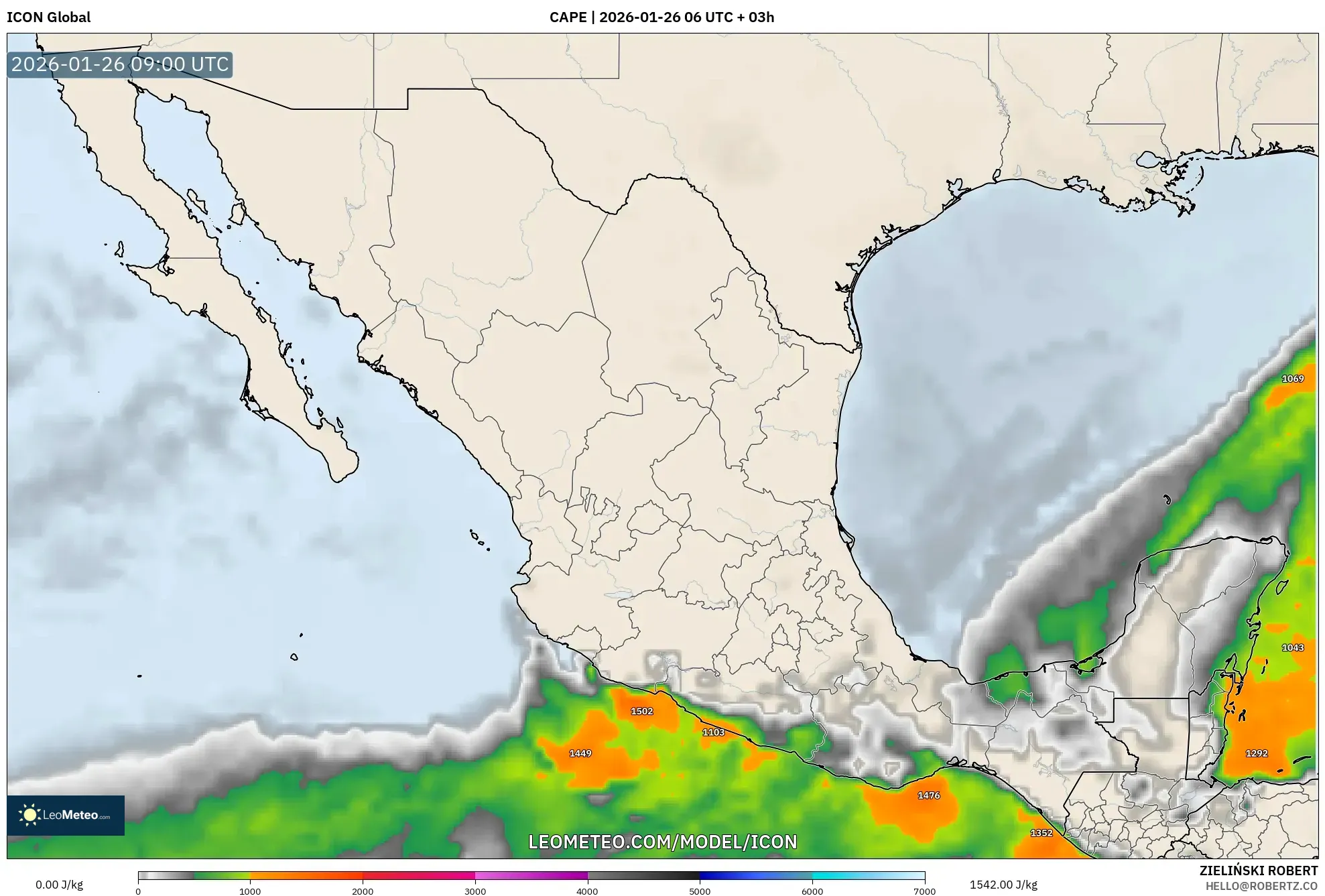 ICON model - Meksika, CAPE