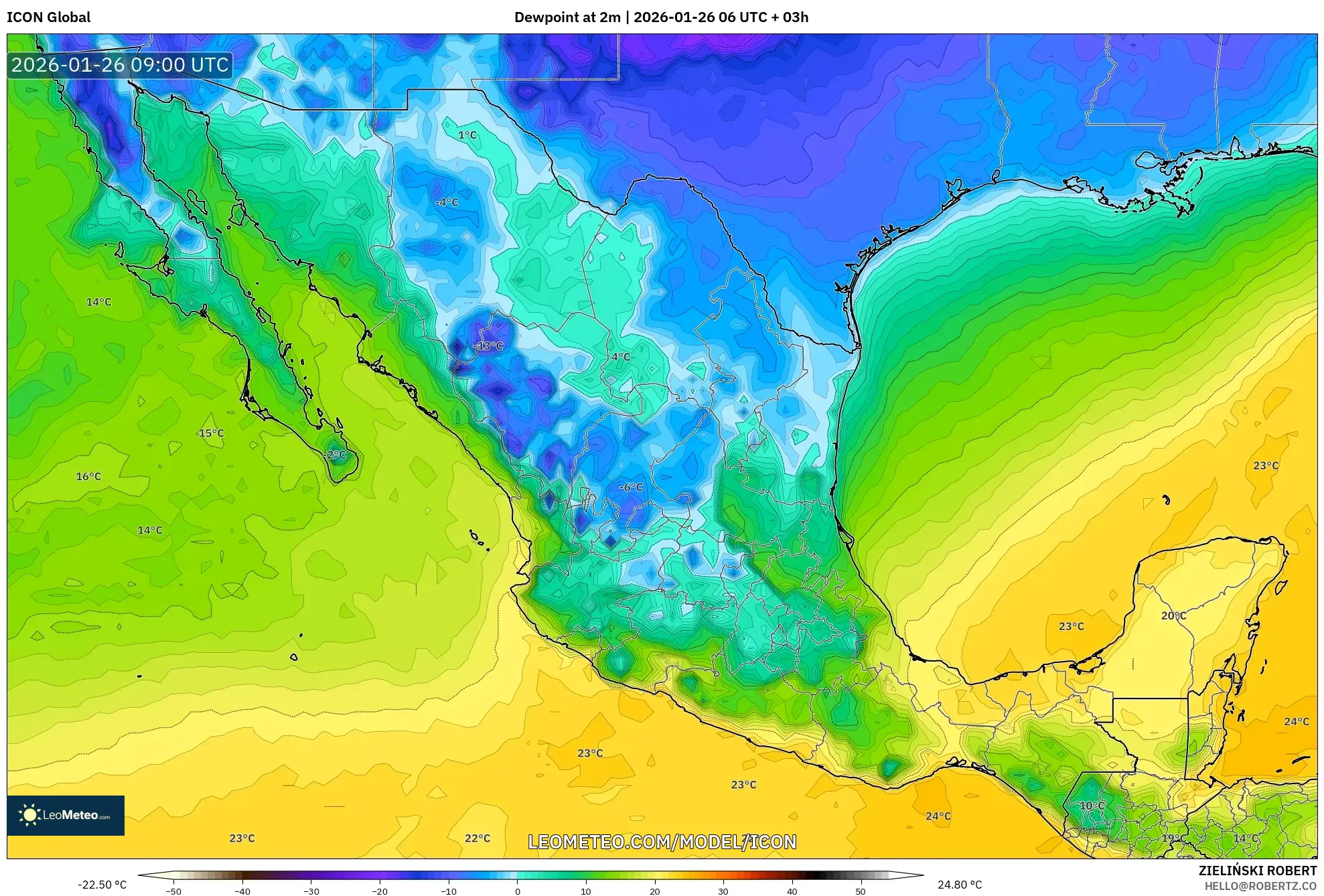 ICON model - Meksika, 2 m Çiy Noktası