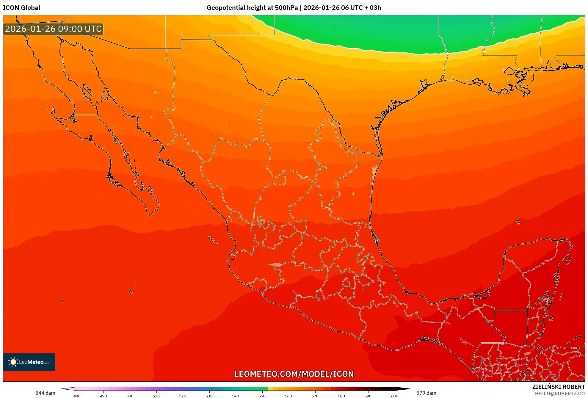 ICON model - Meksika, 500 hPa’da jeopotansiyel yükseklik