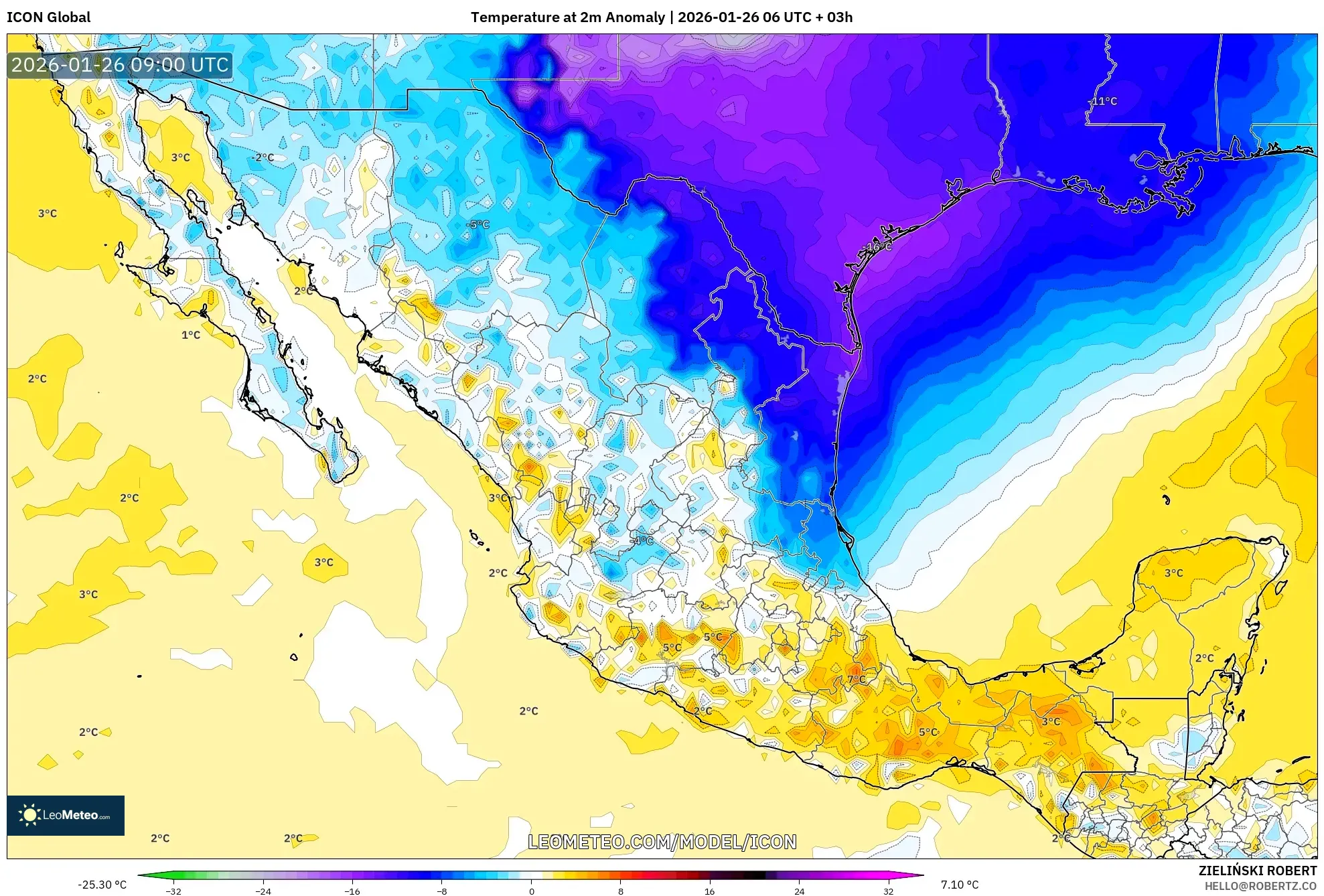 ICON model - Meksika, 2 m Sıcaklık Anomalisi
