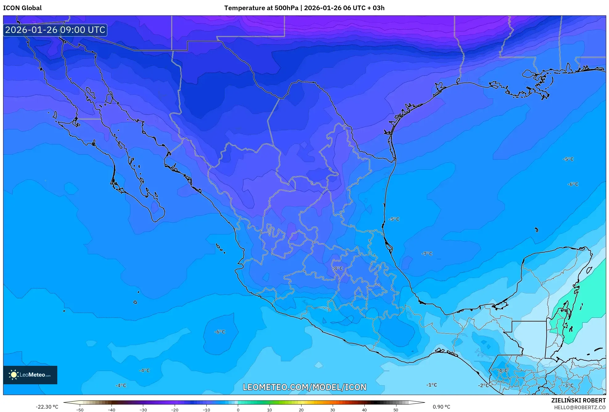 ICON model - Meksika, 500 hPa Sıcaklık