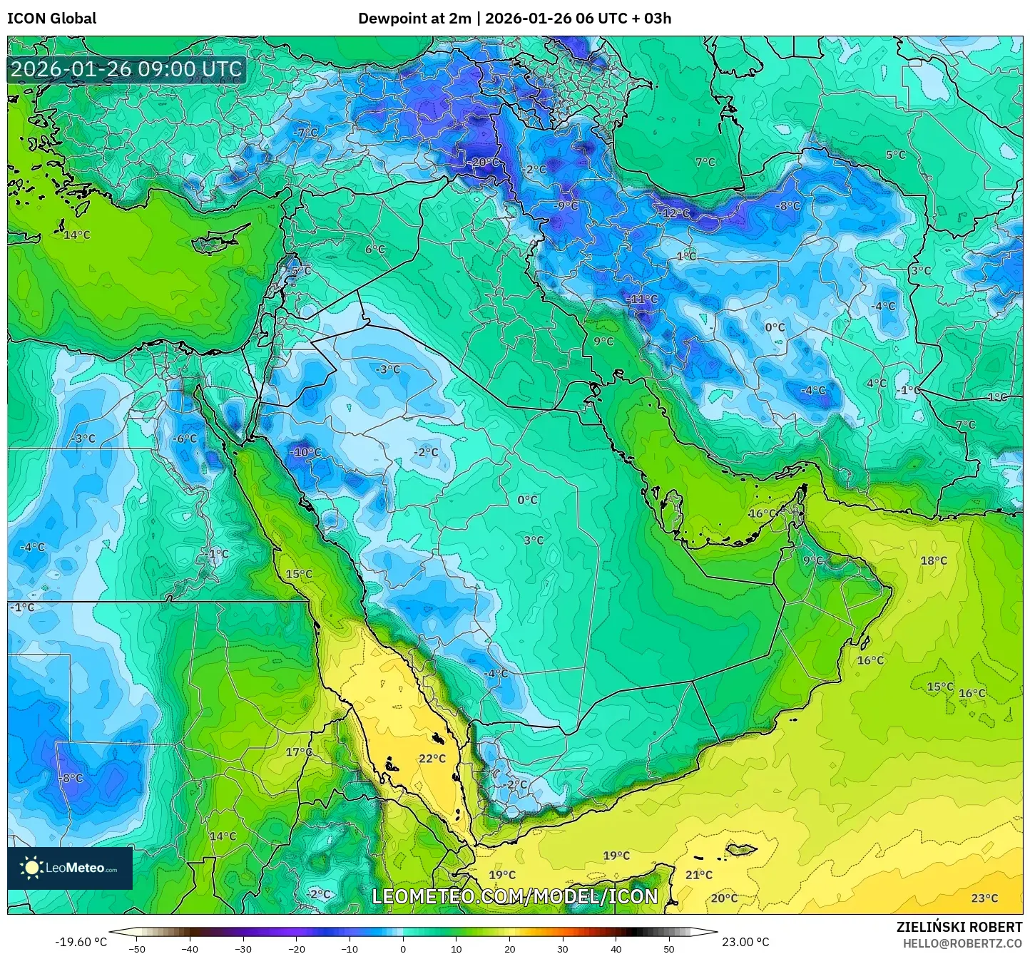 ICON model - Orta Doğu, 2 m Çiy Noktası