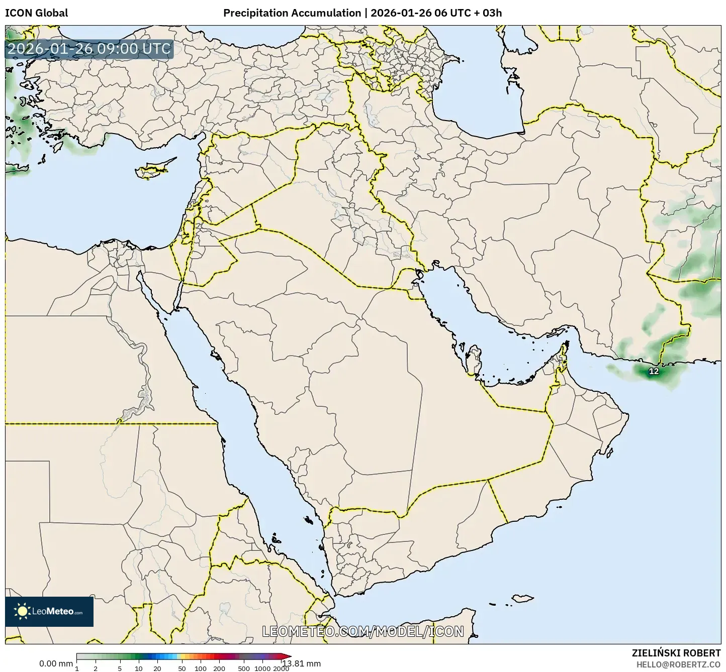 ICON model - Orta Doğu, Yağış Birikimi